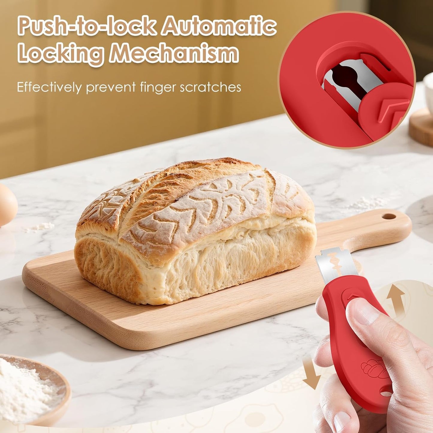Skiennix Bread Lame | Sourdough Scoring Tool with Extractable Magnetic Design | Includes 5 Razor Blades - Beige & Red