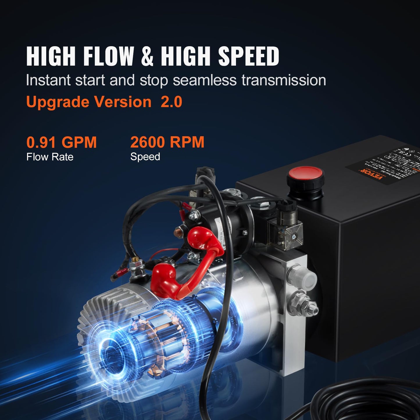 VEVOR 8 Quart Hydraulic Power Unit, Double Acting Dump Trailer Pump, 0.91 GPM Flow Rate, 3200 PSI Max Relief Pressure, DC 12V Hydraulic Pump for Dump Trailer Car Lifting