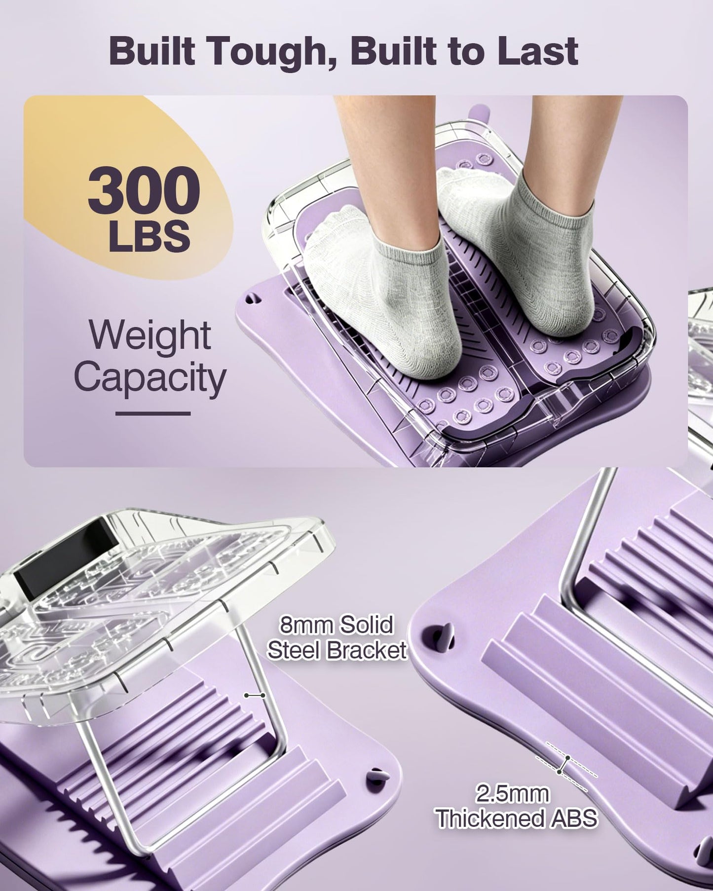 9-Level Adjustable Slant Board for Calf Stretching, Incline Board with 2 Resistance Bands, Portable Calf Stretcher for Exercise & Physical Therapy Equipment (Purple)