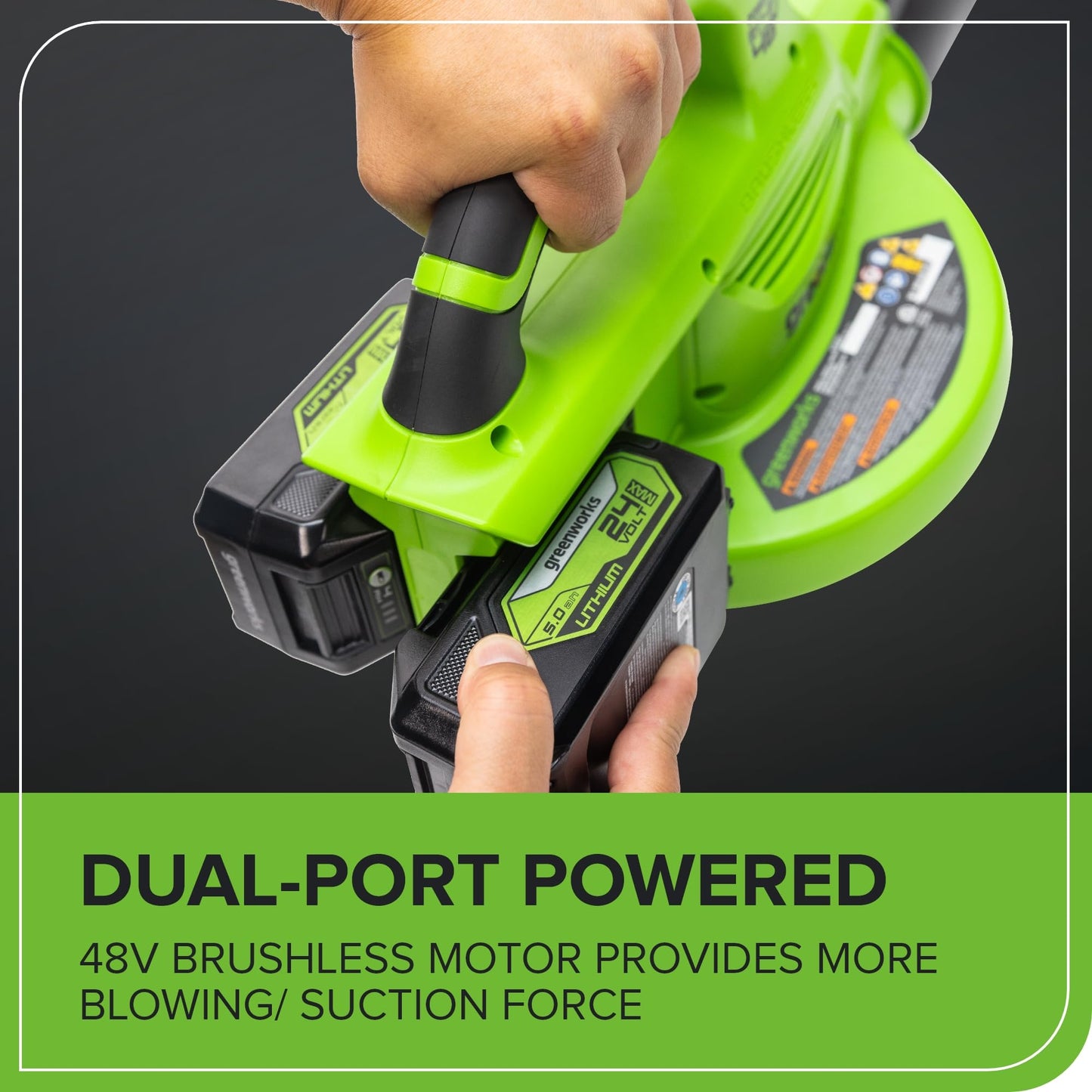 Greenworks 48V (24V x 2) Cordless Brushless Leaf Blower/Vacuum (520 CFM / 240 MPH) with Bag, Powerful & Efficient for Yard Debris Cleanup, Includes (2) 4.0Ah Battery & Dual Port Charger