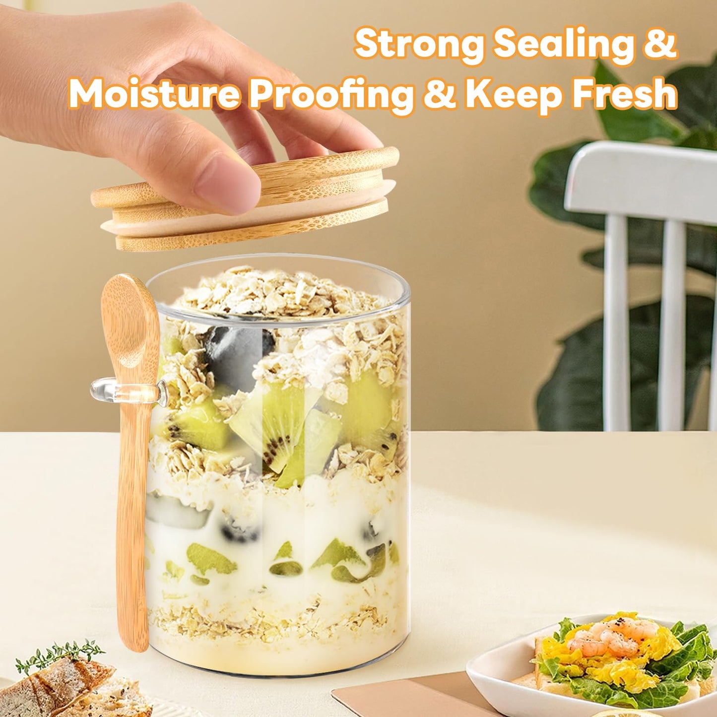 HIGLASTO Glass Food Storage Jars with Bamboo Lids Square, Includes 1 Set of 74oz, 2 Set of 41oz & 27oz Storage Kitchen Canisters Pantry For Cookies Cereal Nuts Coffee Beans (Set of 5)