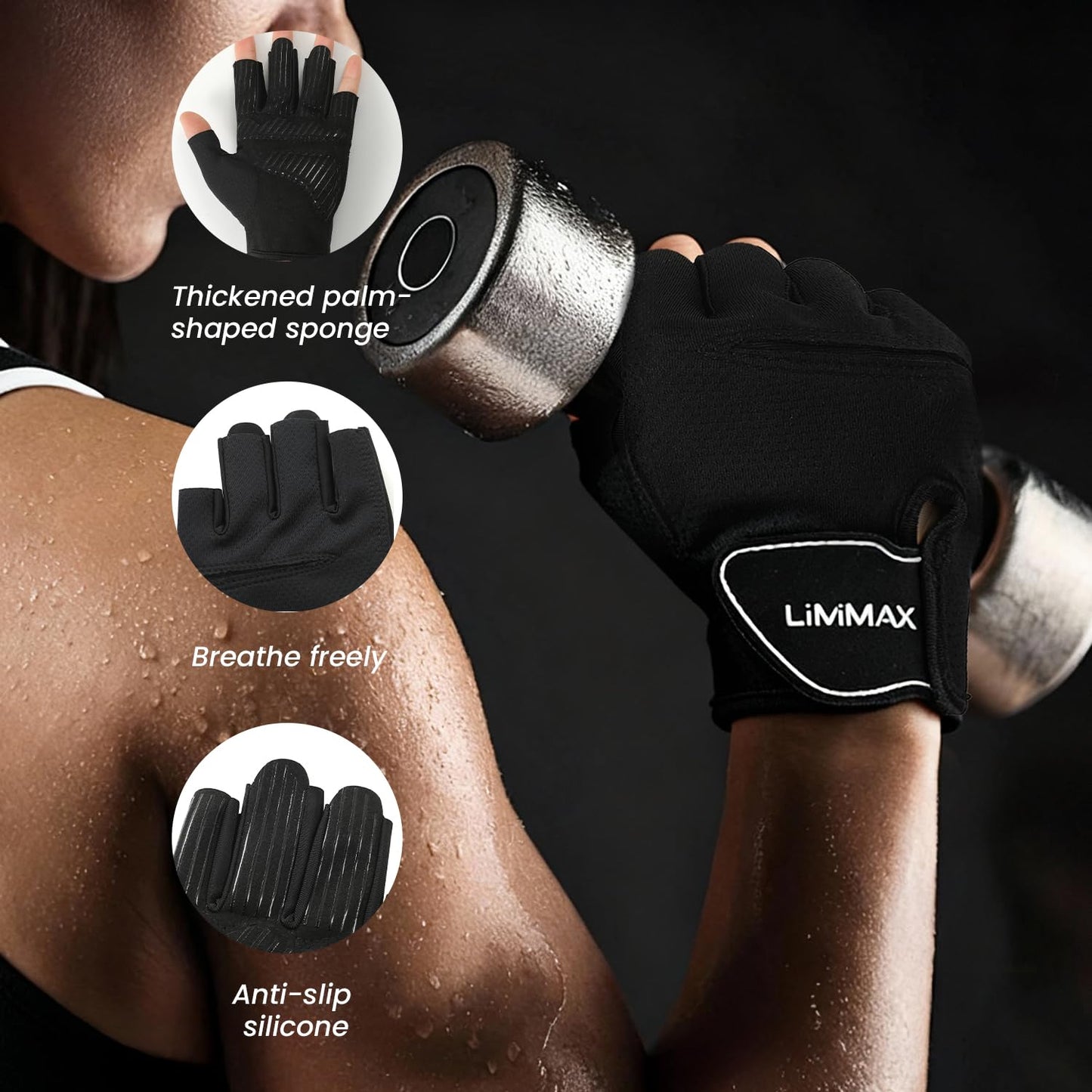 LiMMAX Workout Gloves Women，Weight Lifting Gloves for Women，Gym,Cycling,Yoga, Exercise, Fitness and Training,Featuring Full Palm Protection, Grip, and Shock Absorption Capabilities