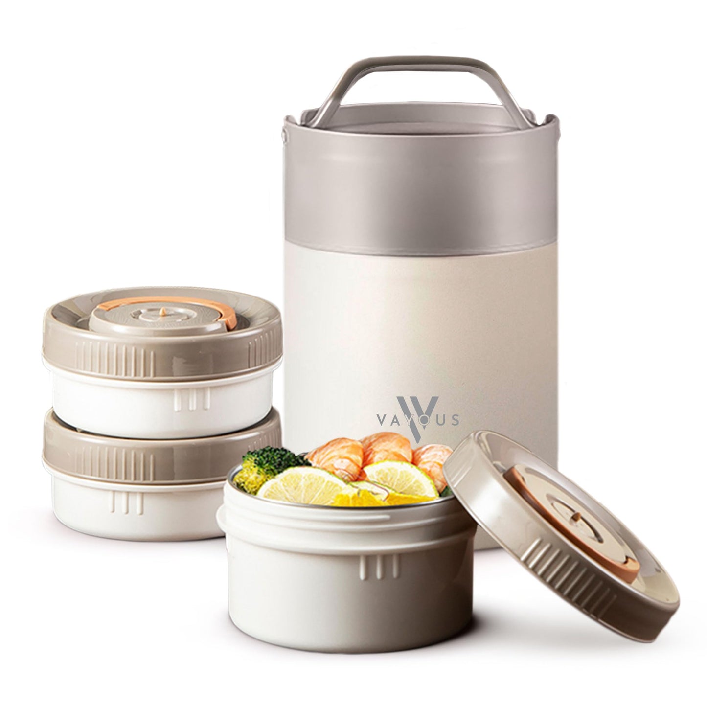 VAYOUS 60oz Insulated Food Jar with Phone Holder Lid –Stainless Steel Lunch box with 3 Compartments – Leak-Proof, Thermal Bento for Adults, Keeps Meals Hot or Cold for Hours