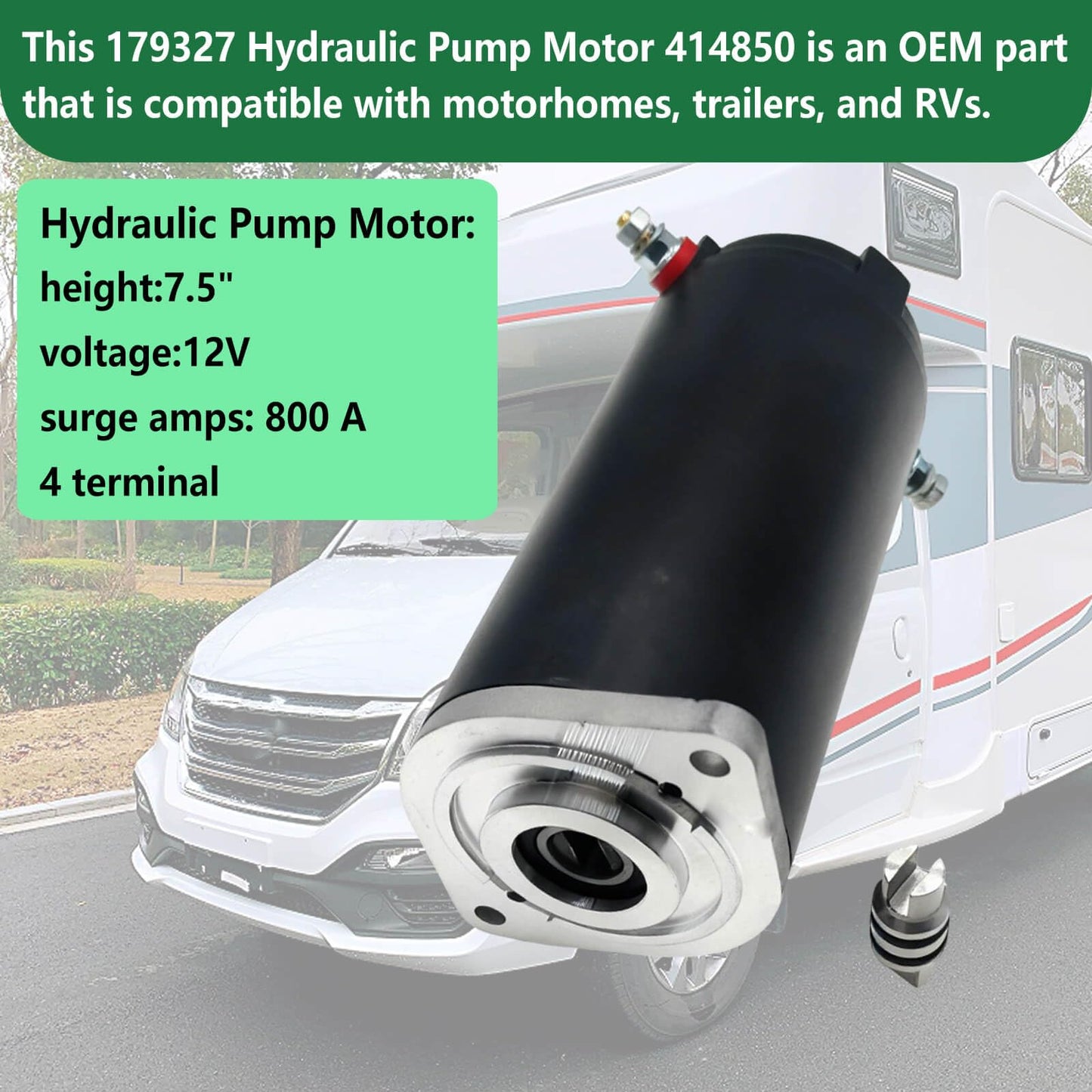 Replacement Hydraulic Pump Motor 179327 414850 for Unidirectional Power Unit RV Leveling Systems with Heavy-Duty Construction 7.5" Height Manual Drive Collar Coupling 286722
