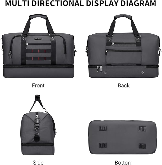 WITZMAN Travel Duffle Bags for Men Weekender Bags with Toiletry Bag Sets Carry On Overnight Bag 55L （B696 Silvery Grey）