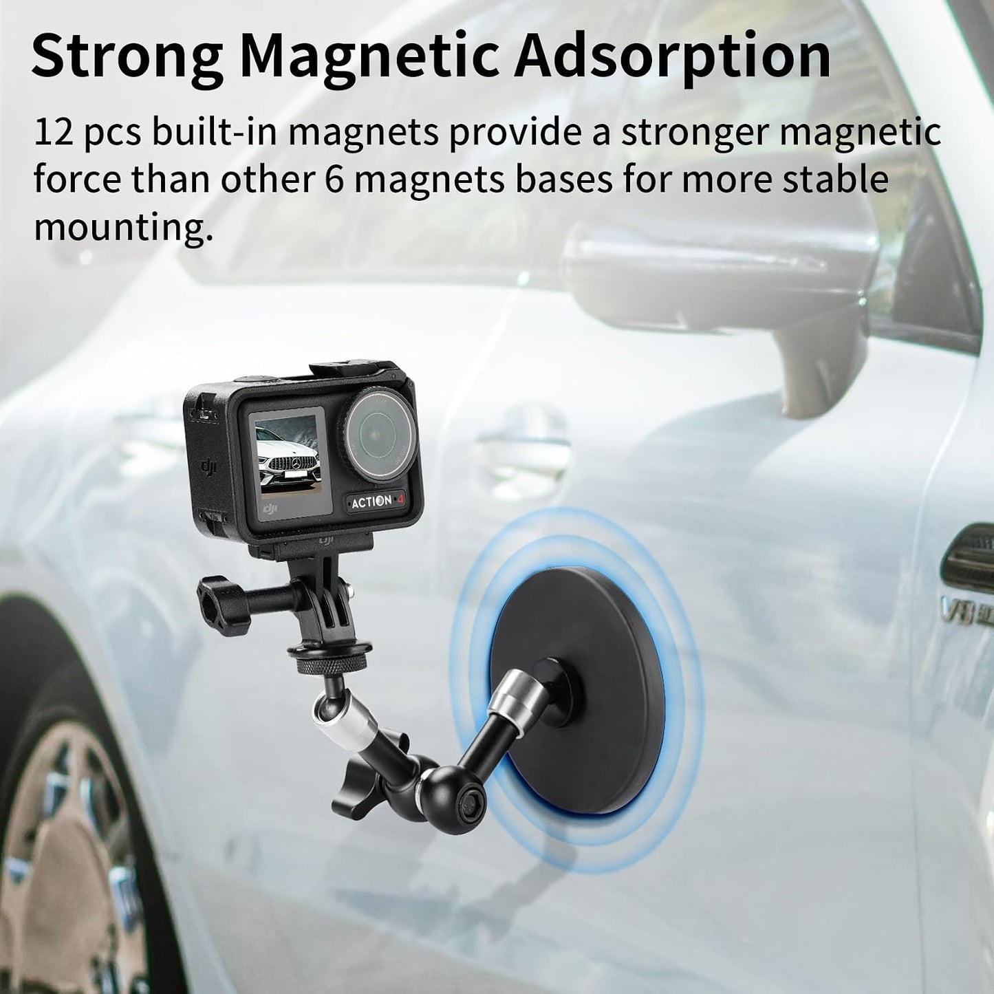 Selens 88MM 6inch Adjustable Car Magnetic Camera Mount Kit: Magnetic Base and Magic Arm, Magnet Mount for Action