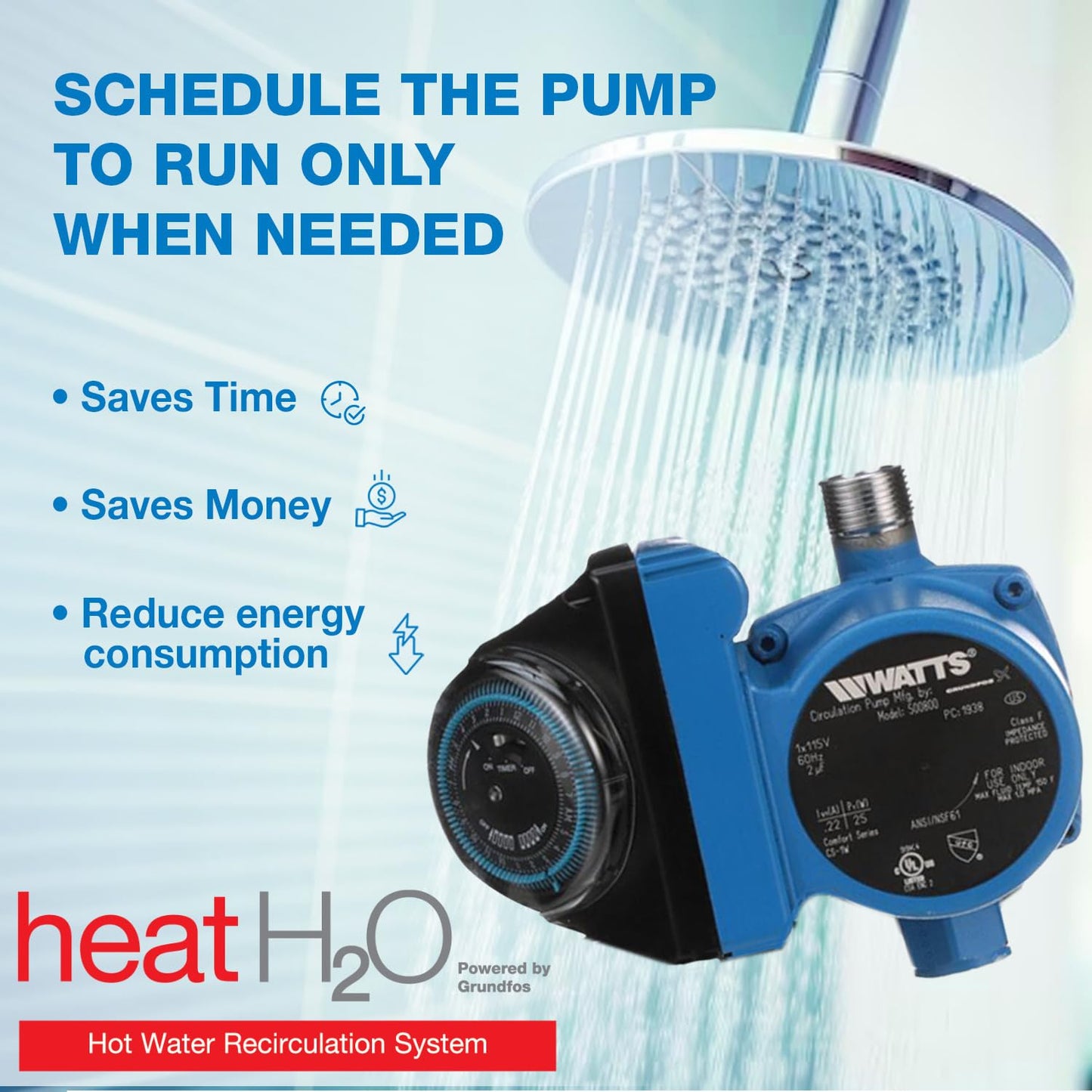 Watts Heat H2O Hot Water Recirculation System w/Programmable Timer, Instant Hot Water, 3 Year Warranty, Pump, 2 Adapters, Sensor Valve, Mounting Screws, 2 Supply Lines, Easy DIY Install (0955805)