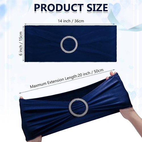 CHENGU Spandex Stretch Chair Sashes - 150 Elastic Covers with Buckle Slider for Weddings & Events | Dark Blue