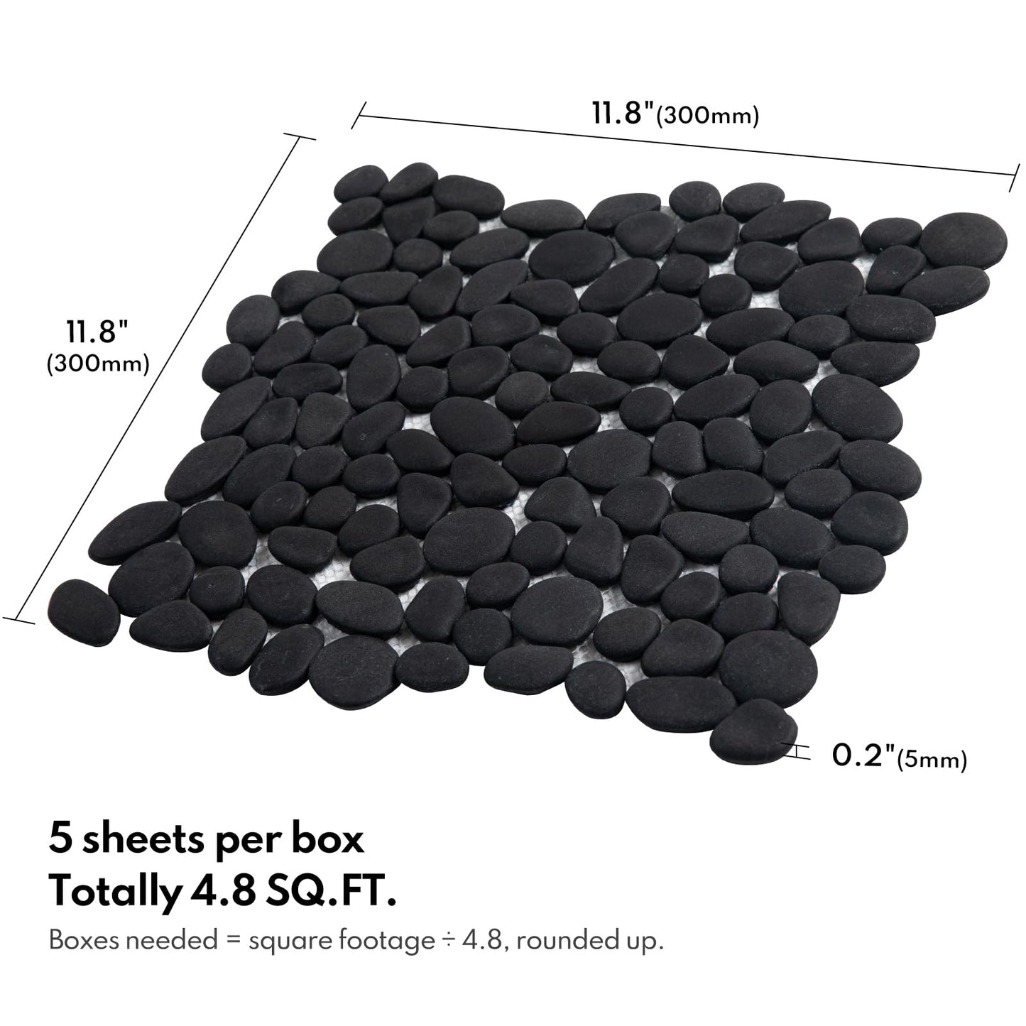 Lovdeco Pebble Tile Shower Floor, Mosaic Pebble Backsplash for Wall, Stone Tiles for Bathroom and Outdoor Garden, 5 Sheets, Black
