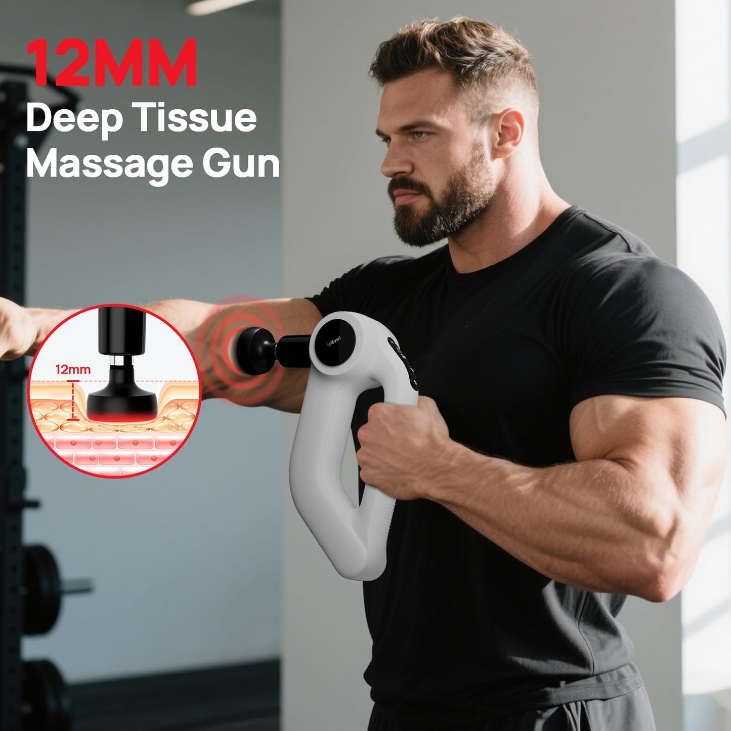 Massage Gun with Heat - Deep Tissue Percussion Massager for Pain Relief, 12mm Amplitude, 5 Speeds & 8 Attachments, Ideal for Muscle Recovery, Back Shoulder Leg - Gift for Athletes, Men, Women, White