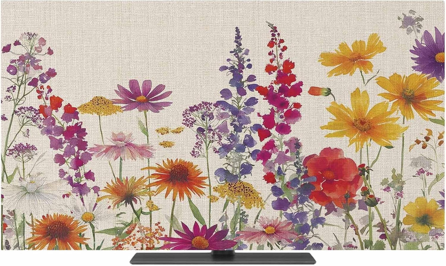 Trosturdspn 85 Inch Spring Floral Indoor TV Cover LCD TV Screen Protector Stretchable Television Dust Cover Watercolor