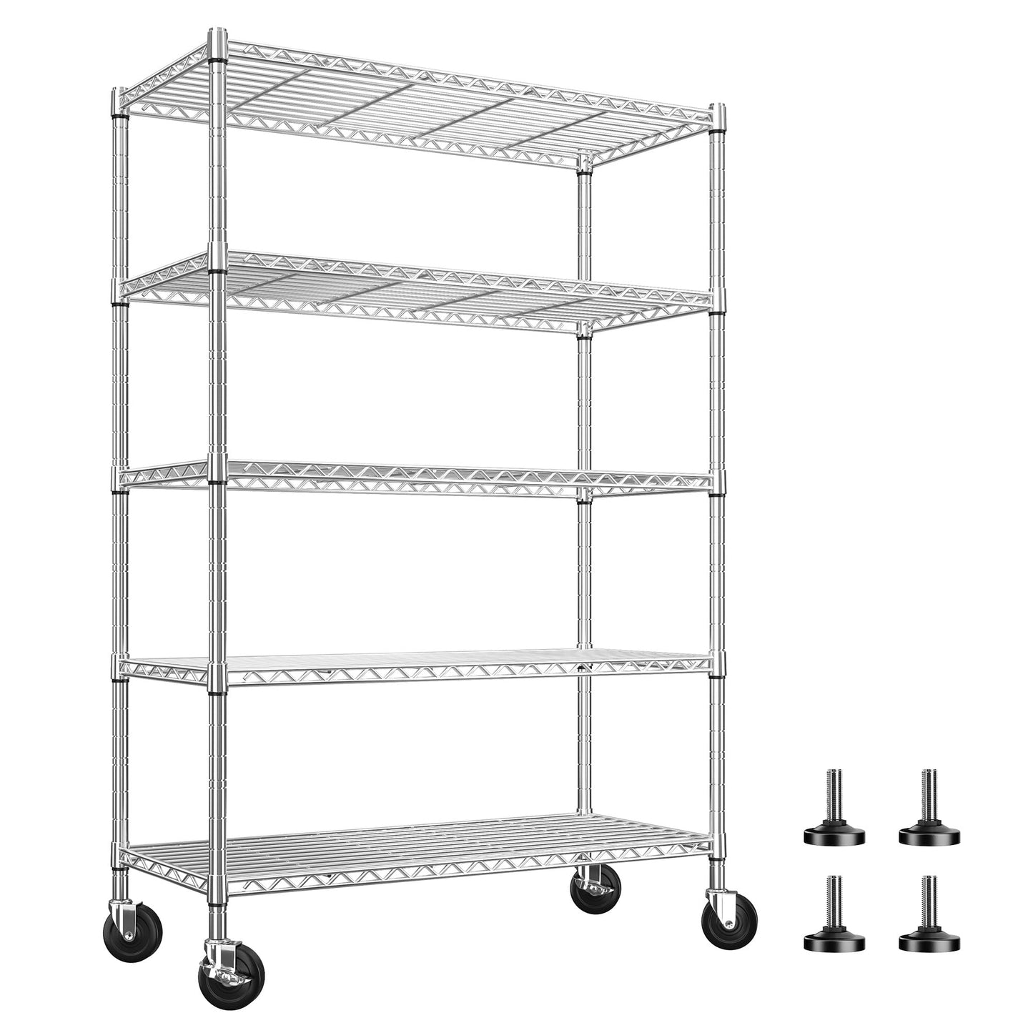 REIBII 73''H Storage Shelves 1660LBS Wire Shelving Unit with Wheels 5 Tier Metal Shelving,Heavy Duty Metal Shelves for Storage Rack,Commercial Industrial for Garage Kitchen 73''HX35''WX15''D,Chrome