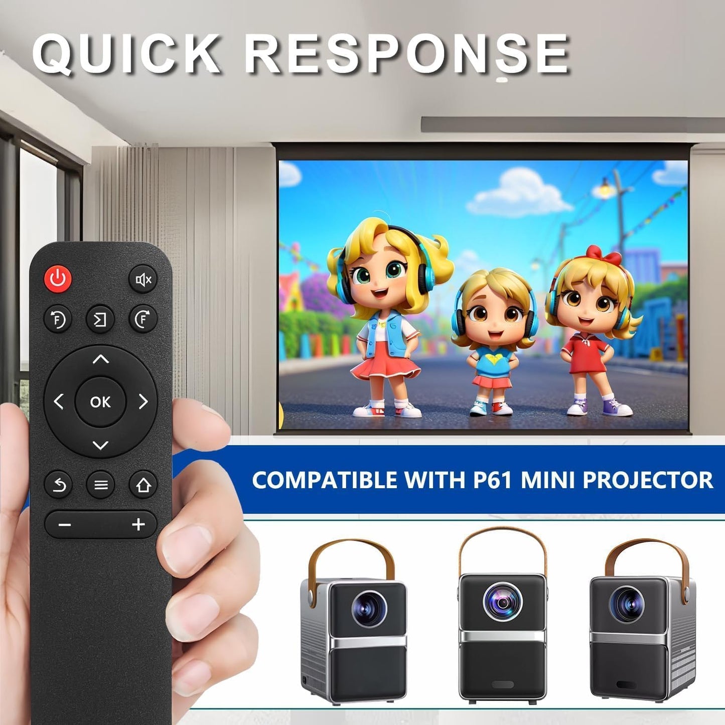 JISIZKY P61 (1Pack) Replacement Remote Control Compatible with Wimius Mini Projector.