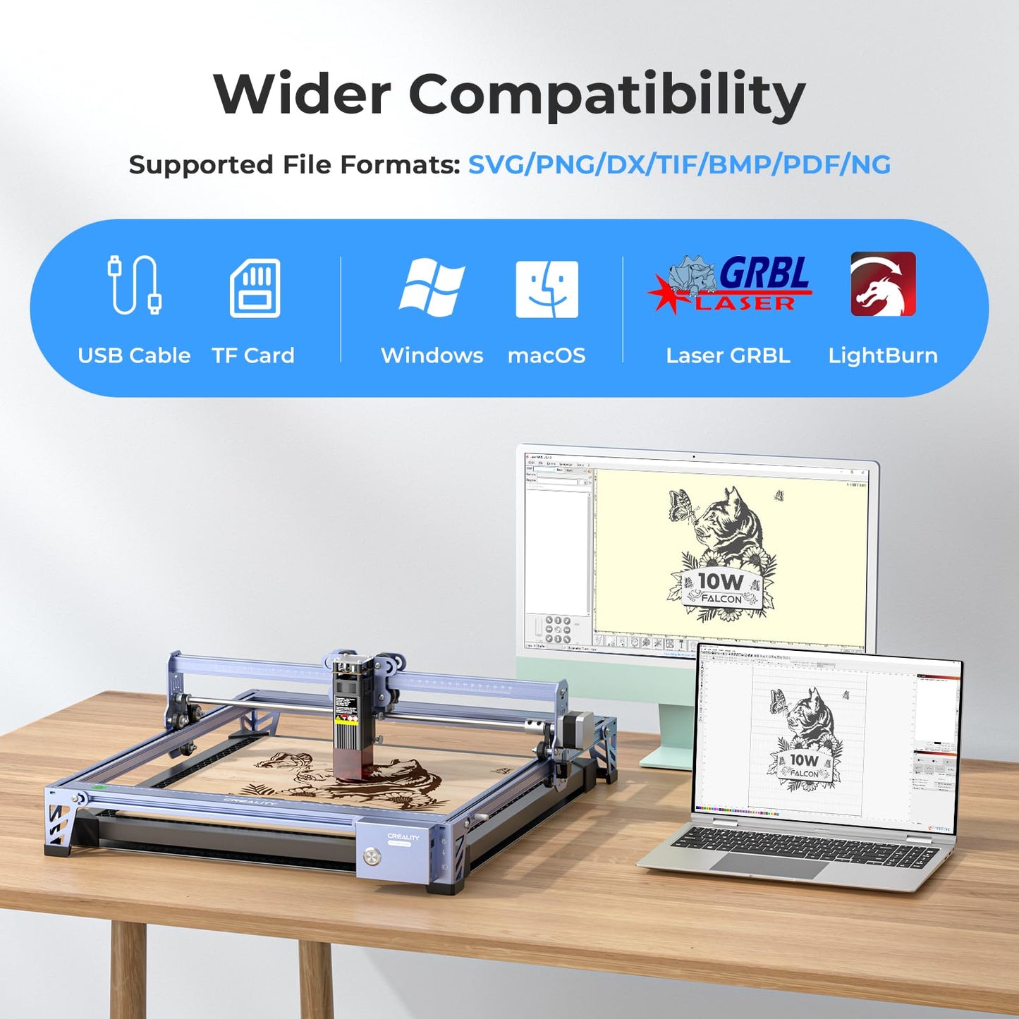 Creality Falcon 10W Laser Engraver Machine with Honeycomb Laser Bed 500x500, 10000mm/min, 0.06mm Laser Cutter for Wood, Acrylic, and Metal, Easy Setup, Ready to Work Out of The Box