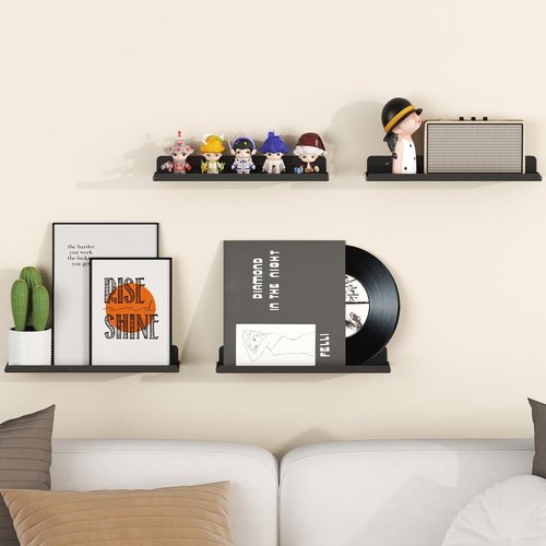Lifewit Floating Shelves - 15" Acrylic Wall Organizer for Perfume & Makeup | Black, 6 Pack