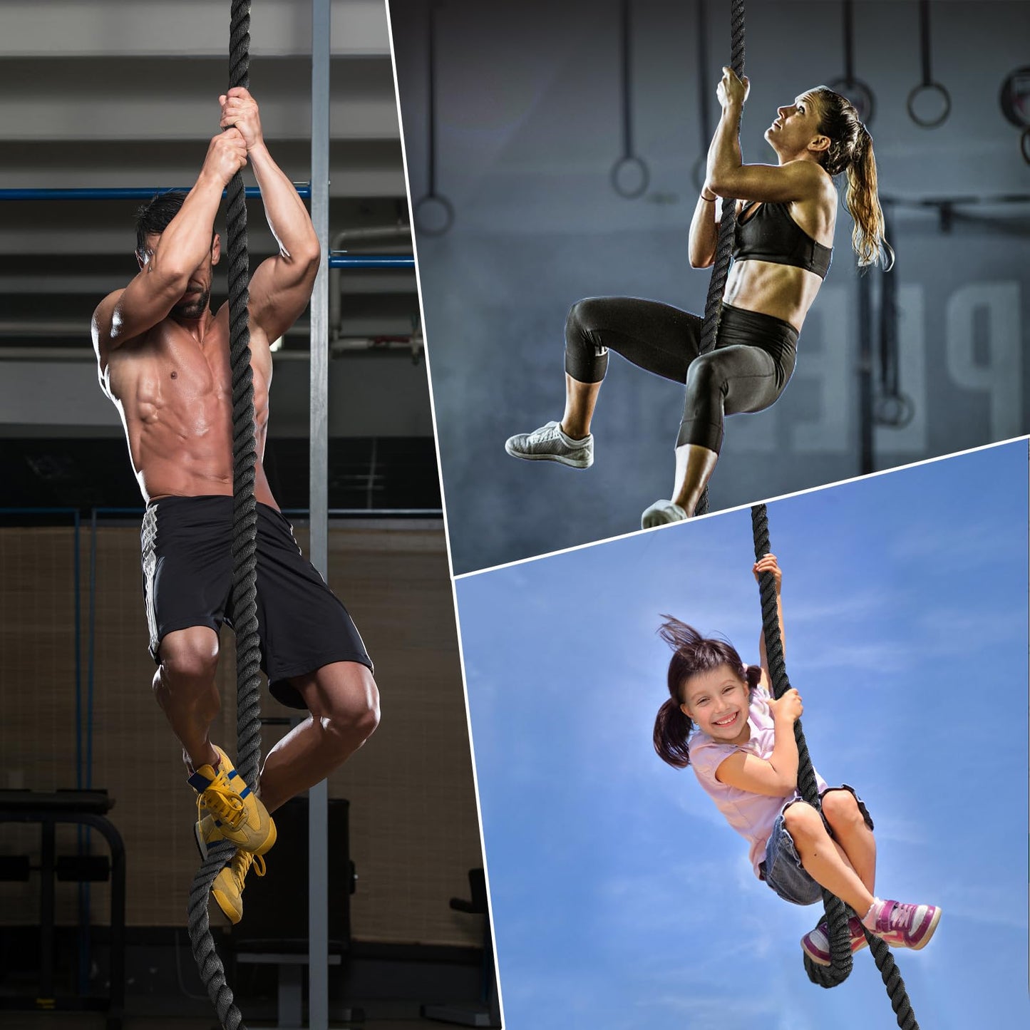 Climbing Rope Climbing Rope 1.5 Inch Diameter 15Feet Length Gym Climbing Rope for Workout Fitness & Strength Training, Gym Rope, Exercise Climbing Rope in Black for Adults or Kids Outdoor & Indoor
