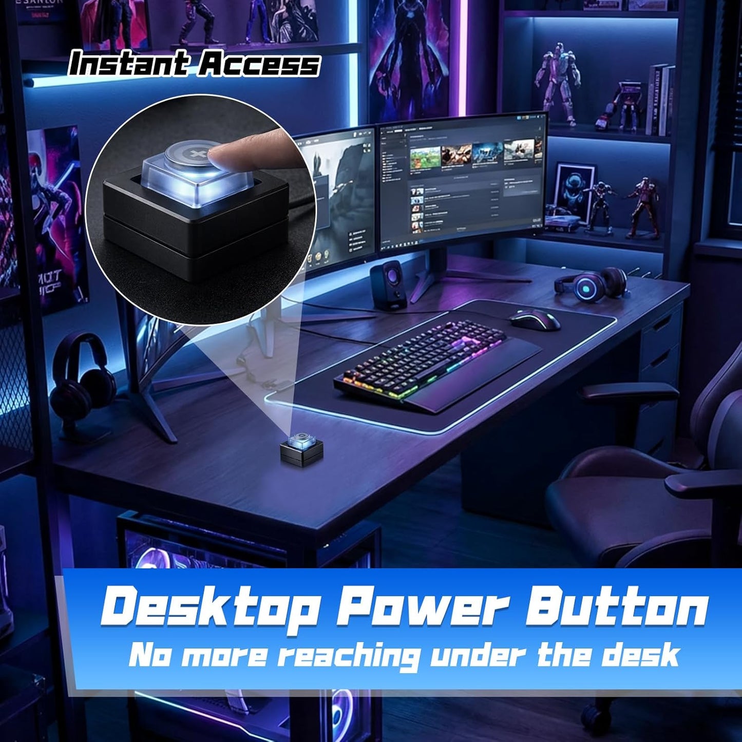 DPVPER 2M Aluminum PC Power Button, External Computer Power Button, PC Power Switch with Cable and Magnet for Desktop