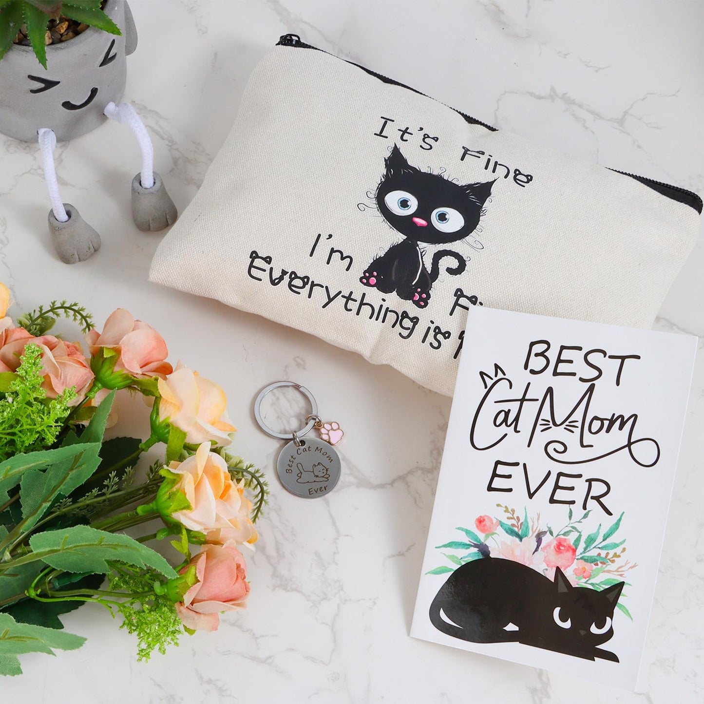 LiYiQ Cat Lover Gifts for Women - Cat Mom Gifts, Crazy Cat Lady Essentials: Makeup Bag, Socks, Scrunchies, Greeting Cards - Perfect for Birthdays & Mother's Day
