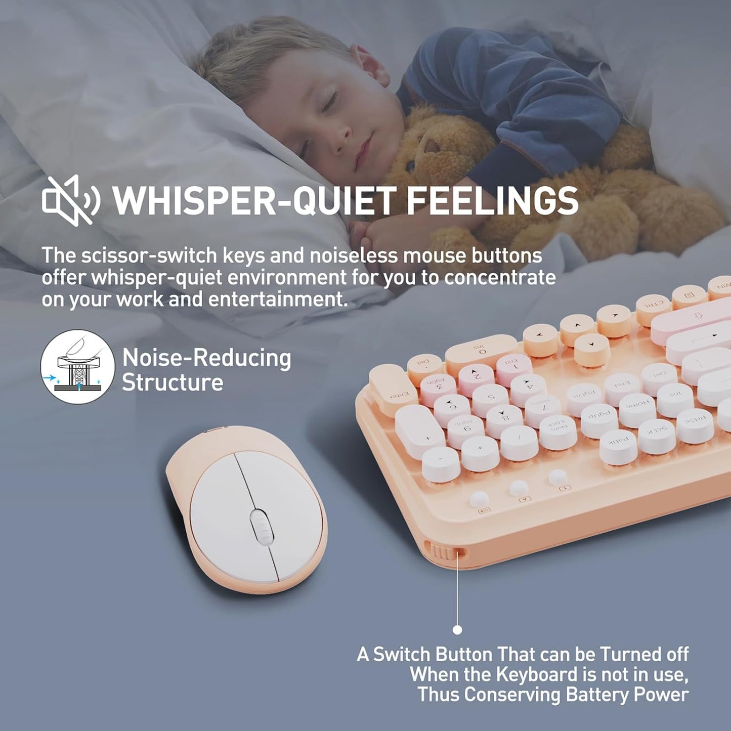 FOPETT 2.4 Wireless Keyboard and Mouse Combo, GHz Full-Sized Wireless Keyboard Mouse with Round Keycaps for Windows