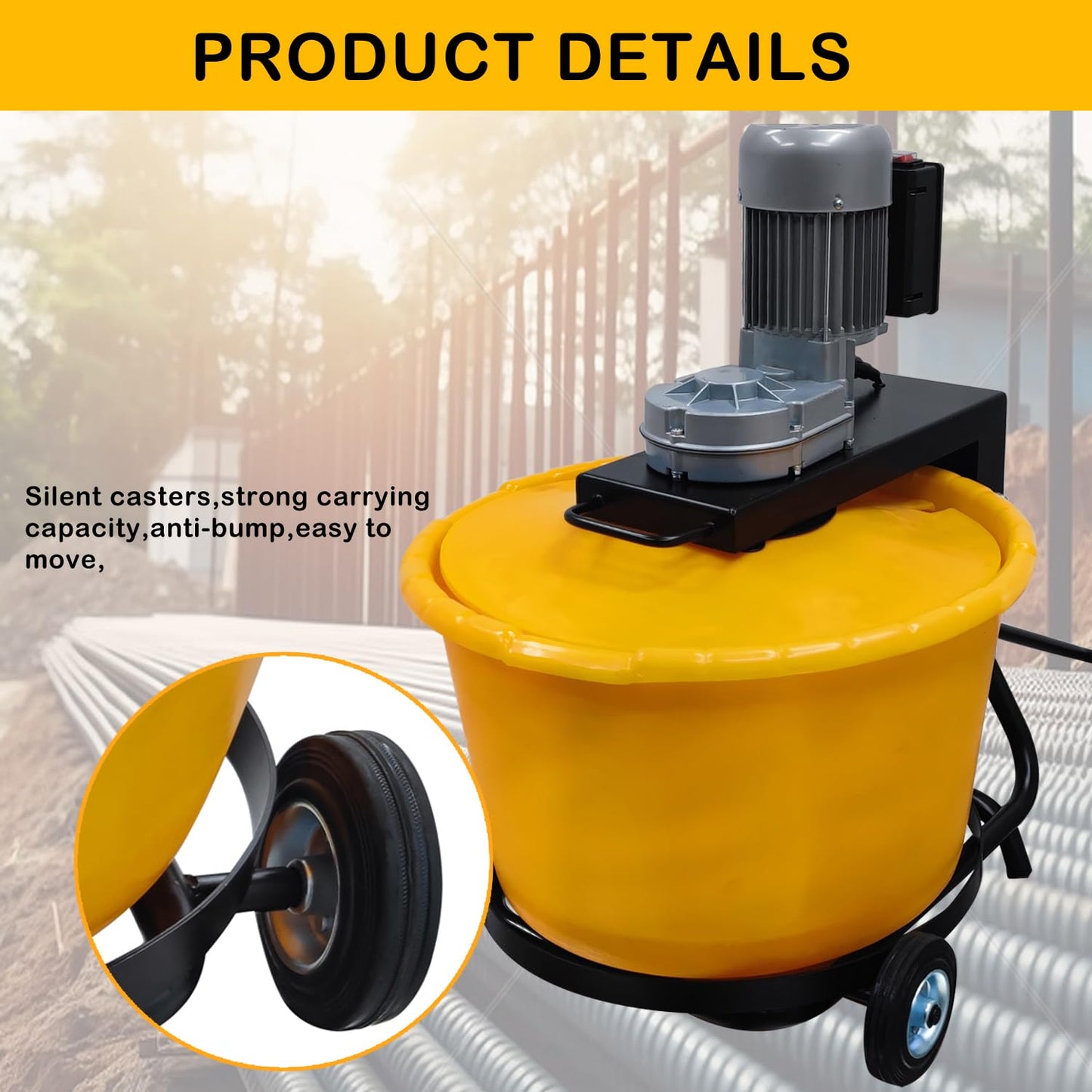 HayWHNKN 2.3 Cu.Ft Electric Concrete Mixer Flat Mouth Cement Mixing Machine Concrete Mortar Cement Mixer with Wheels for Cement Sand Rack