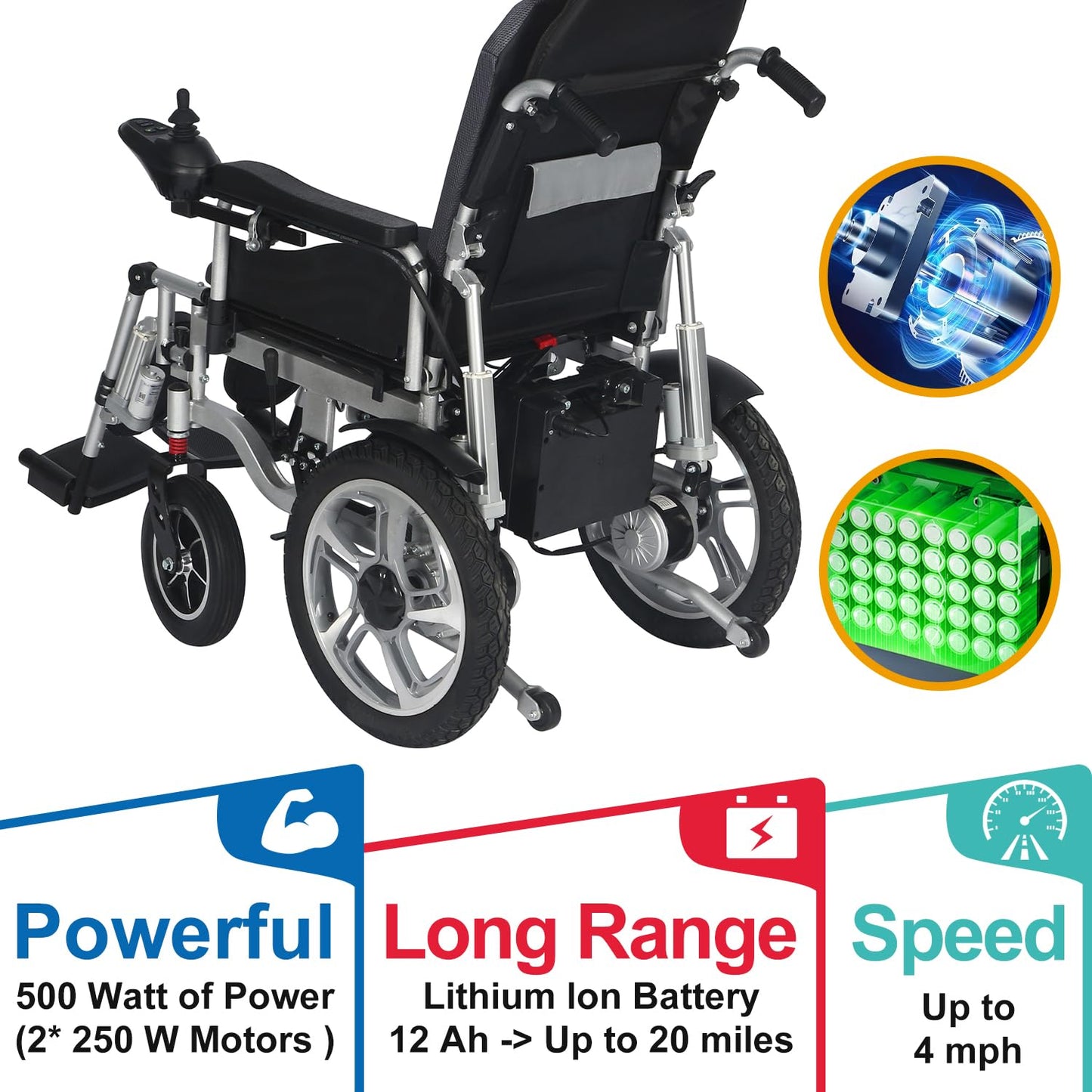 Reclining Foldable Electric Wheelchairs for Adults,Remote Control Electric Wheelchair,Lightweight Power Motorized Wheelchair,All Terrain Reclining Wheelchairs,Elder Mobility Aid-Airline Approved