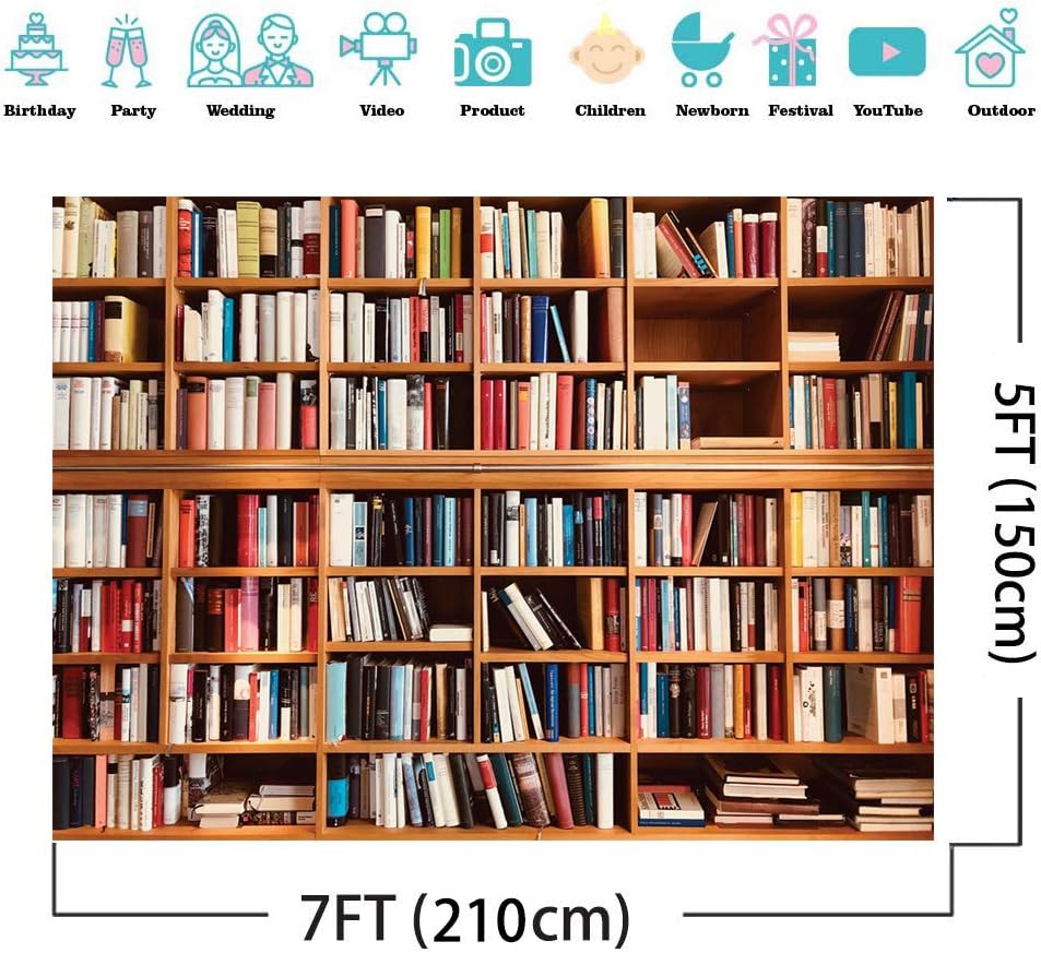 AIIKES 7x5FT 11-440 Bookcase Photography Backdrop School Library Study Bookshelf Scene Children Photography Backgrounds