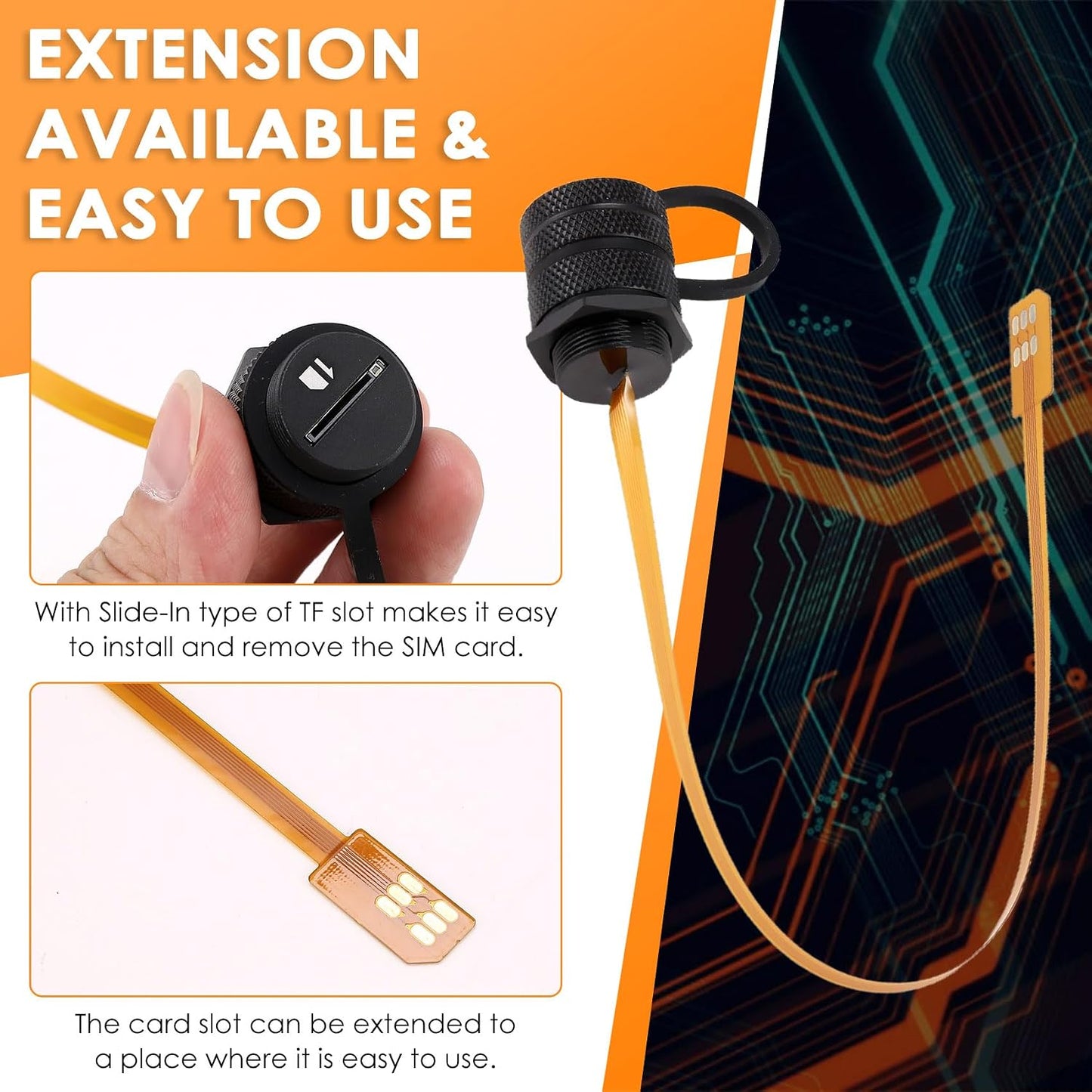 AROVHAR IP67 Waterproof Micro-SIM Extension Cable Micro-Sim Panel Mount Extension Cable for Cabinet Chassis Case Frame