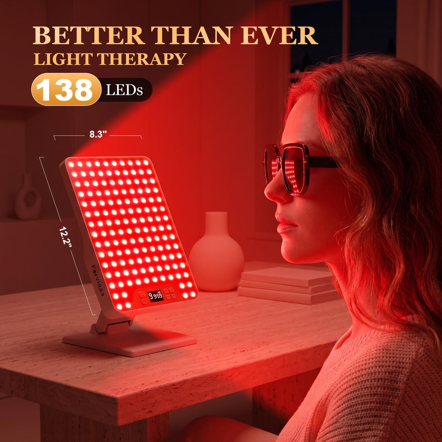Rechargeable Red Light Therapy Panel with 4 Wavelengths 630/660/810/850nm, 138 LEDs High Power for Face & Body, Light Therapy with Adjustable Stand & Timer