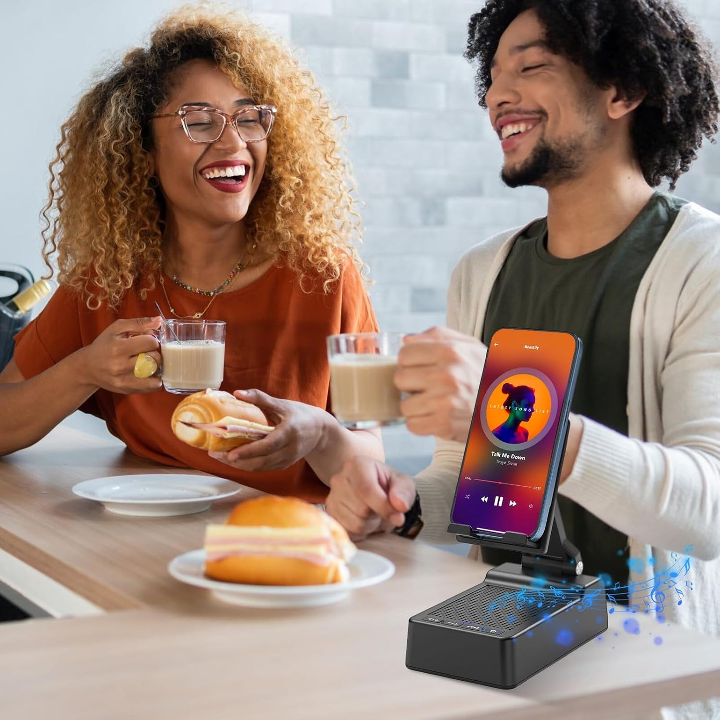 taopodo Multifunctional Cell Phone Stand with Wireless Bluetooth Speaker and Anti-Slip Base, HD Stereo Compatible