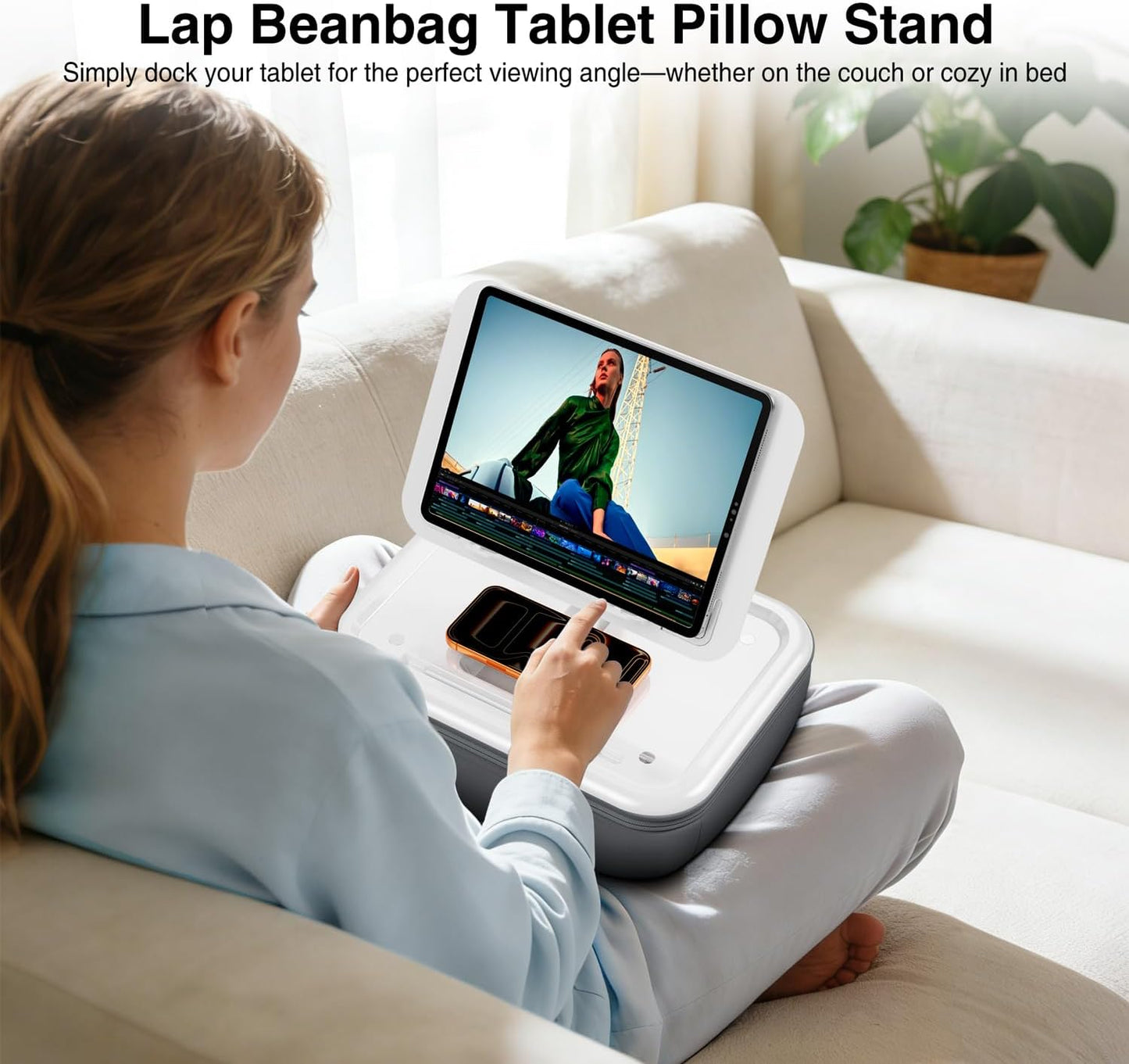 elitehood 4-15.6'' Adjustable iPad Pillow Stand for Lap, Soft Cushion Lap Beanbag Tablet Pillow Stand, Tablet Holder