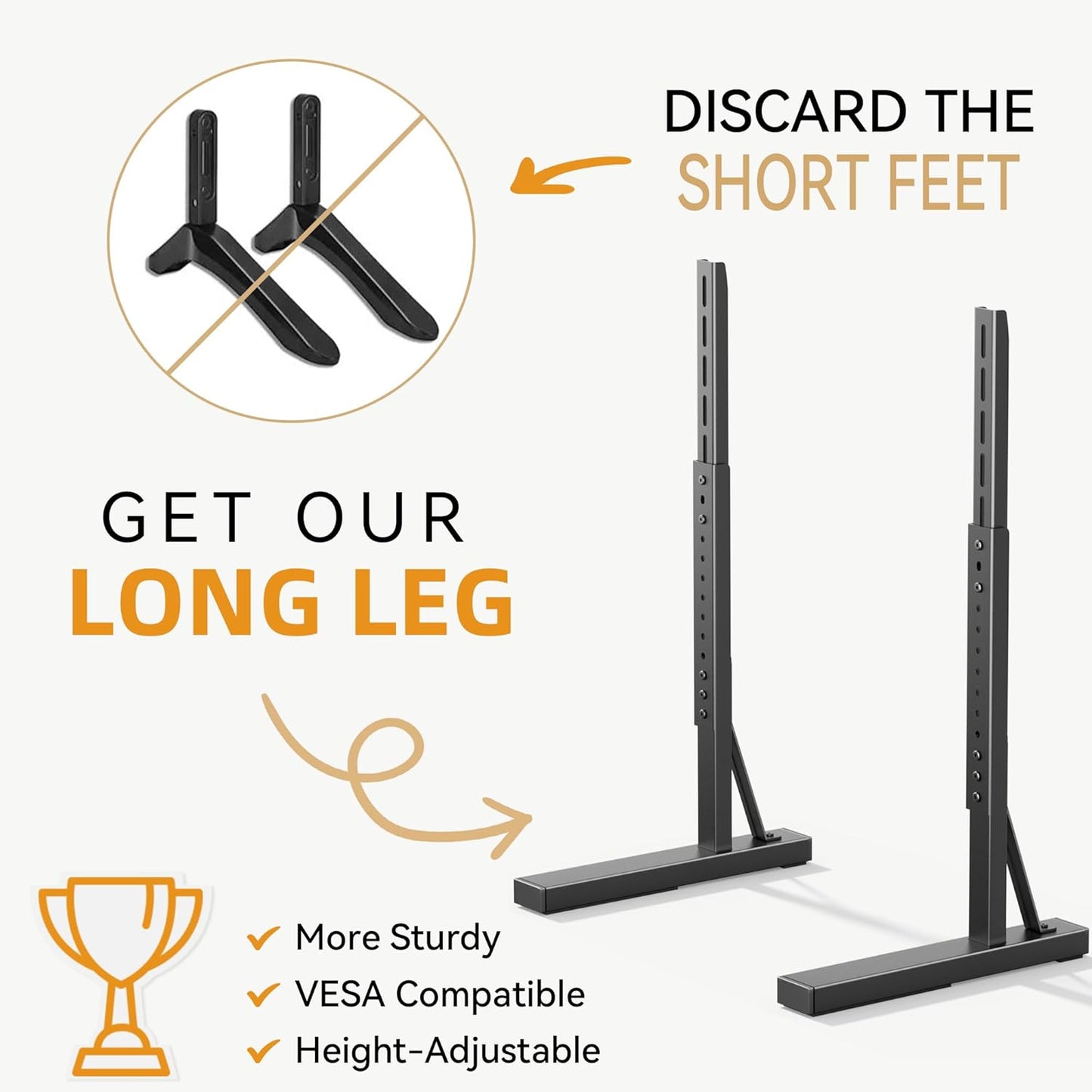 EZISE 35-75 Inch 7 120lbs, 800x400mm Universal TV Stand Legs for LCD/LED/OLED TVs, Tabletop TV Mount Base with Height