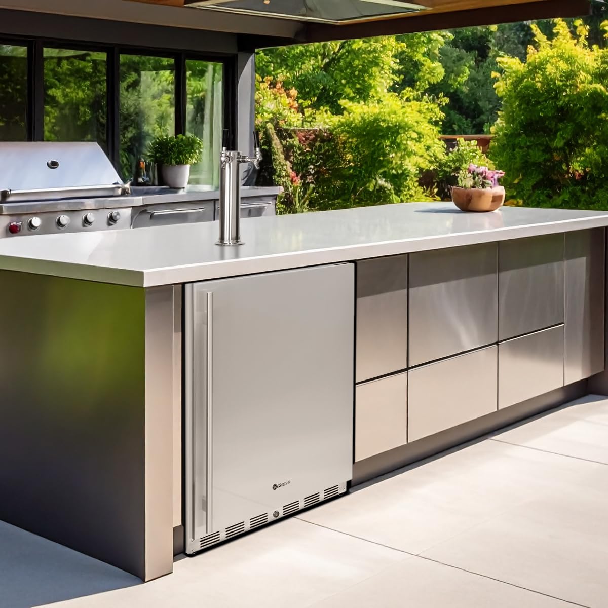 Kegco 24" Wide Outdoor Build-In Dual Tap Stainless Steel Left Hinge Kegerator with Dispense Kit