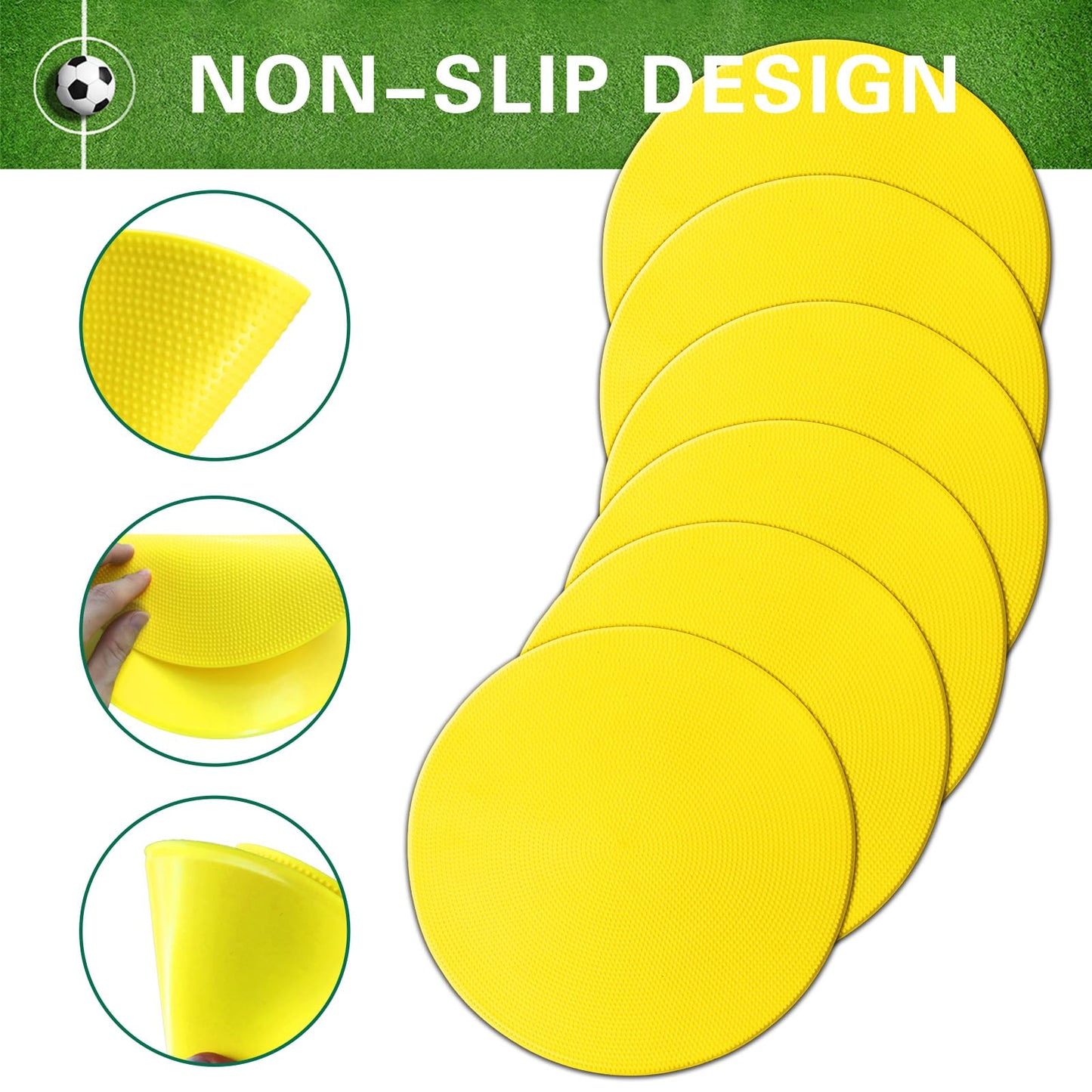 PIKZH Poly Spot Markers 9 inch 30 Pcs Non-Slip Rubber Agility Training Markers Floor Dots Flat Field Cones for Football Soccer Ball Basketball School Exercise Drills Gym Dance Practice TPE Yellow