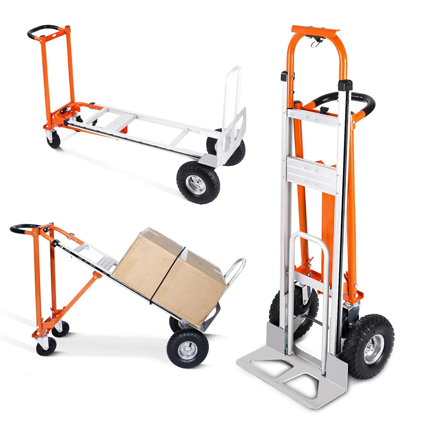EASYBERG 4-in-1 Heavy Duty Convertible Hand Truck, 770 lbs Capacity Aluminum Folding Hand Truck Dolly Cart with 10" Rubber Wheels, Adjustable for Home, Office, Warehouse, Moving