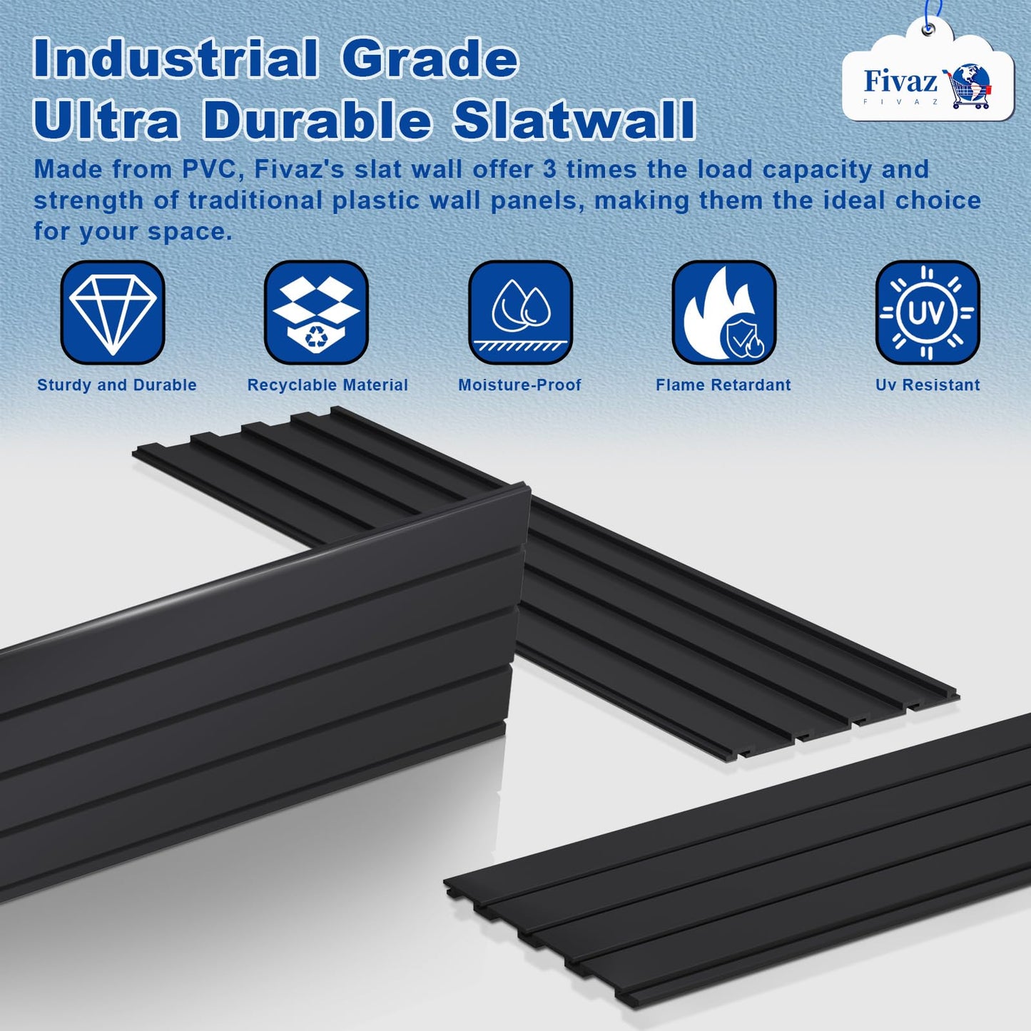 4'x8' PVC Slat Wall Paneling, High Load Capacity Slatwall Panel, Cuttable & Moisture-Proof & Flame Retardant, Heavy Duty Black Garage Slatwall Panes Storage Systems for Garage Workshop Storage