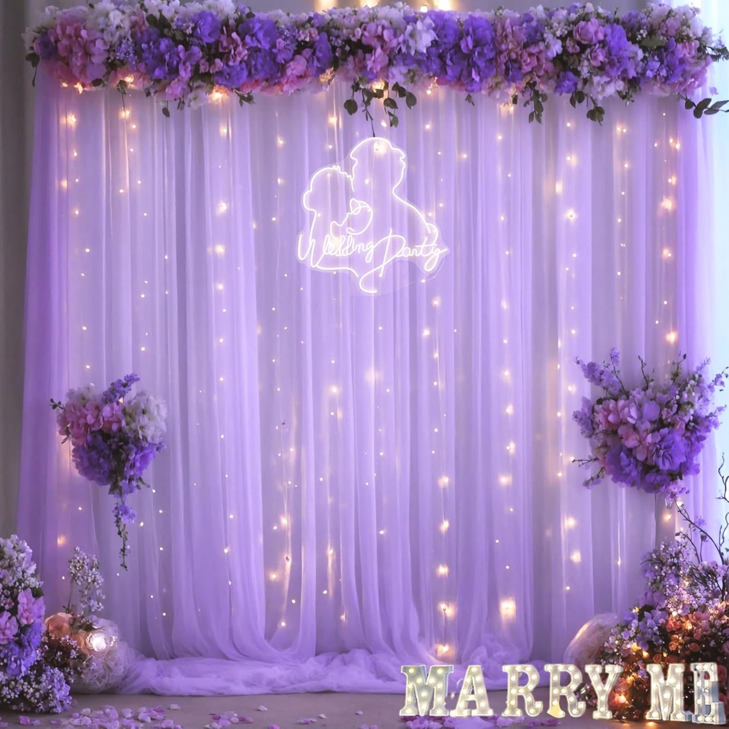 Suppromo 208ft Decorations(4 58ft) Lavender Tulle Backdrop Curtain with Lights String for Wedding Baby Shower Lavender