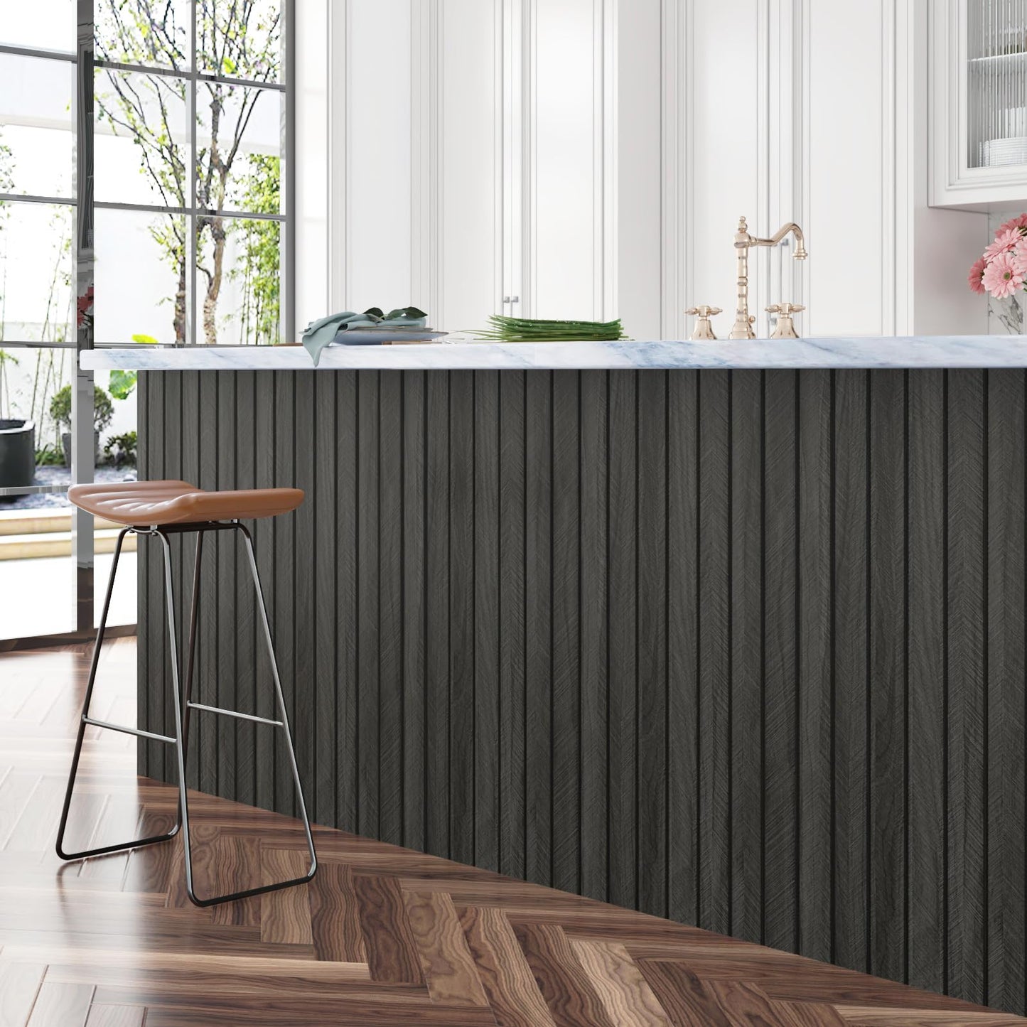 STICKEEP Self Adhesive Wood Slat Wall Paneling Grey/Black 3D Wood Panels for Wall Decor Soundproof Peel and Stick Wooden Grain Panel Wallpaper for Living Room Bedroom Dinner Office 11.8" x 118"