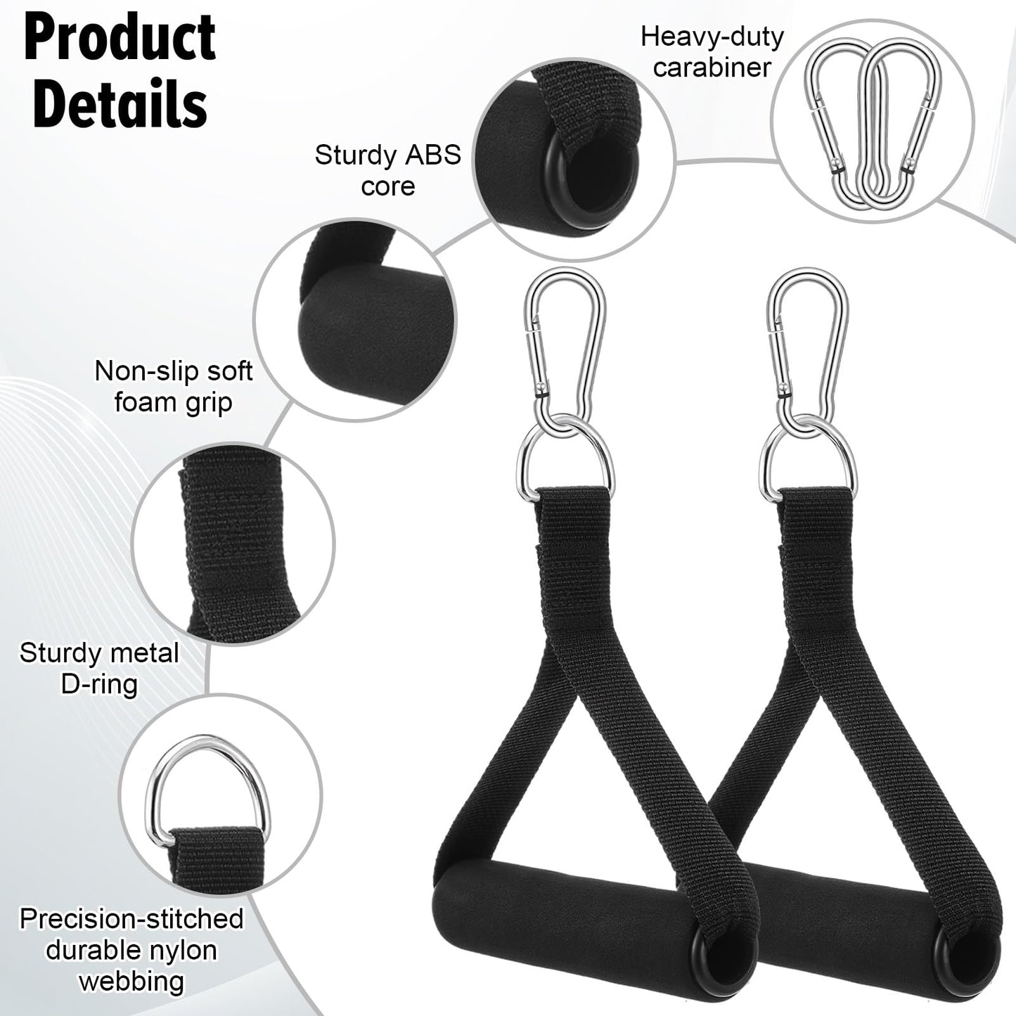 4 PCS Pull Handles Resistance Bands Foam Handle Replacement with 4 Clips, Heavy Duty Gym Handles Exercise Rope Resistance Band Handle Equipment for Cable Machine Attachment, Strength Training Workout