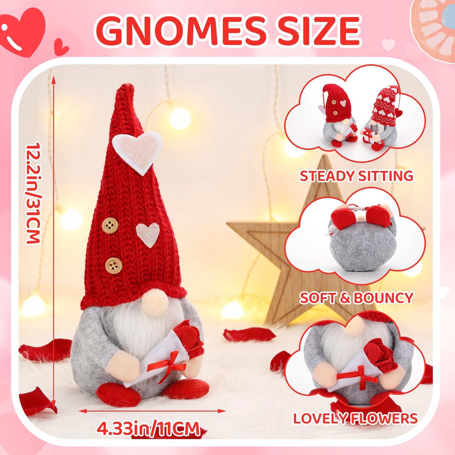Poonhnxz Valentine's Day Gnome Plush,Valentine Couple Plush Gnomes Decorations for Home, Indoor, Office - Valentine Gifts for Her, Wife, Teacher, Girls - Wedding Gift for Husband & Wife