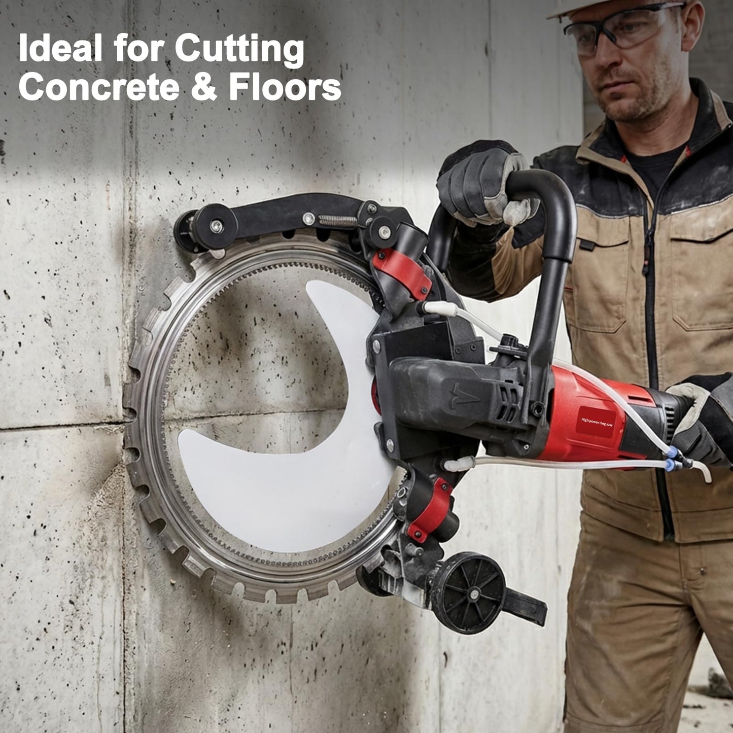 16" Ring Concrete Cutter Saw, Max Cutting Depth 12", 5000W Electric Concrete Saw with Thickened Titanium Alloy Diamond Blade & Wet Cutting System for Concrete, Bricks, Rebar