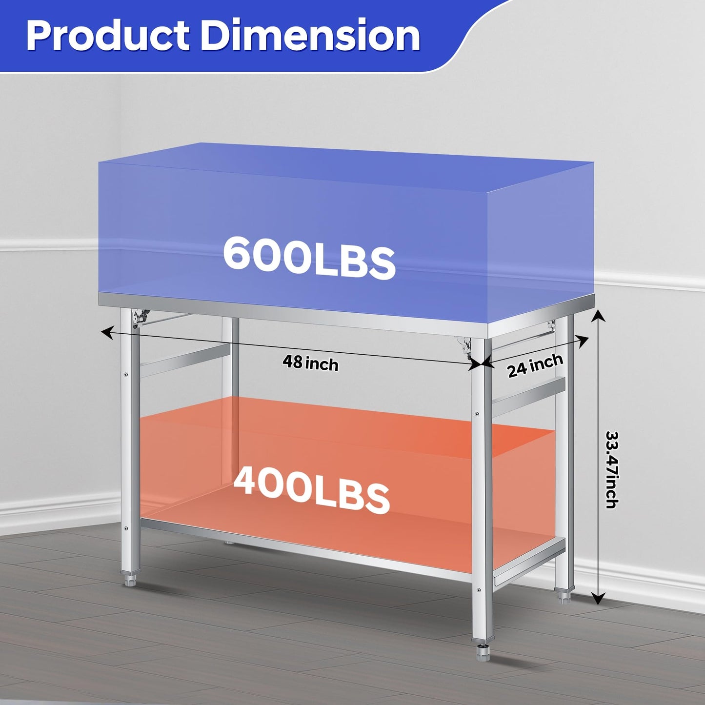 GAOMON 48" Folding Stainless Steel Table, 920 LBS Commercial Worktable Workstation with Undershelf for Prep & Work, NSF Stainless Steel Kitchen Island for Home Kitchen Restaurant Garage Warehouse