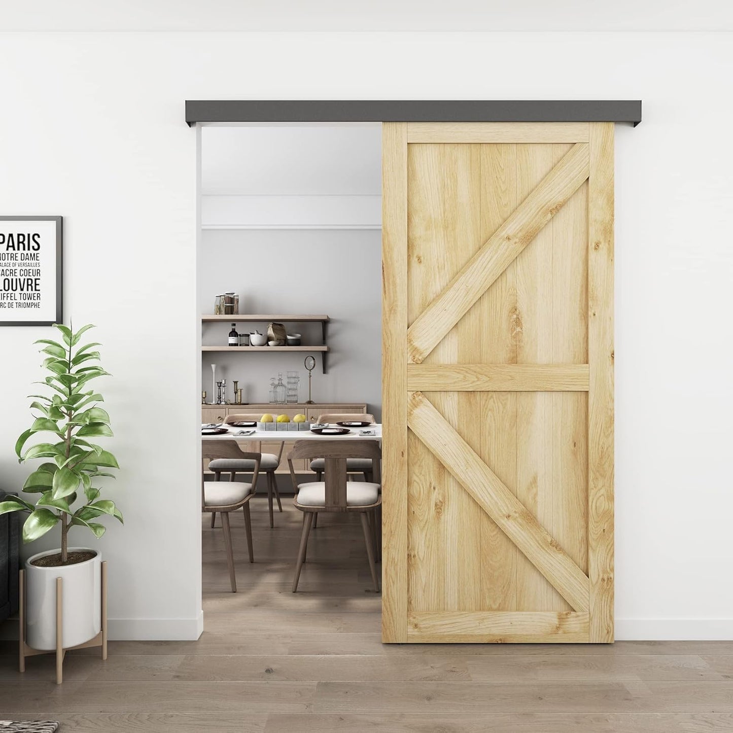 JUBEST 6FT Barn Door Hardware Kit, Aluminium Alloy Box Rail Hardware, Low Clearance Sliding Door Track for Classic Modern Interior Single Wooden Door,Black