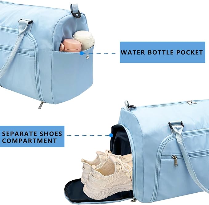 woogwin Gym Bag for Men & Women with Shoes & Wet Compartment Waterproof Duffle Bag for Travel Sports Workout Overnight Weekender(21",Blue)