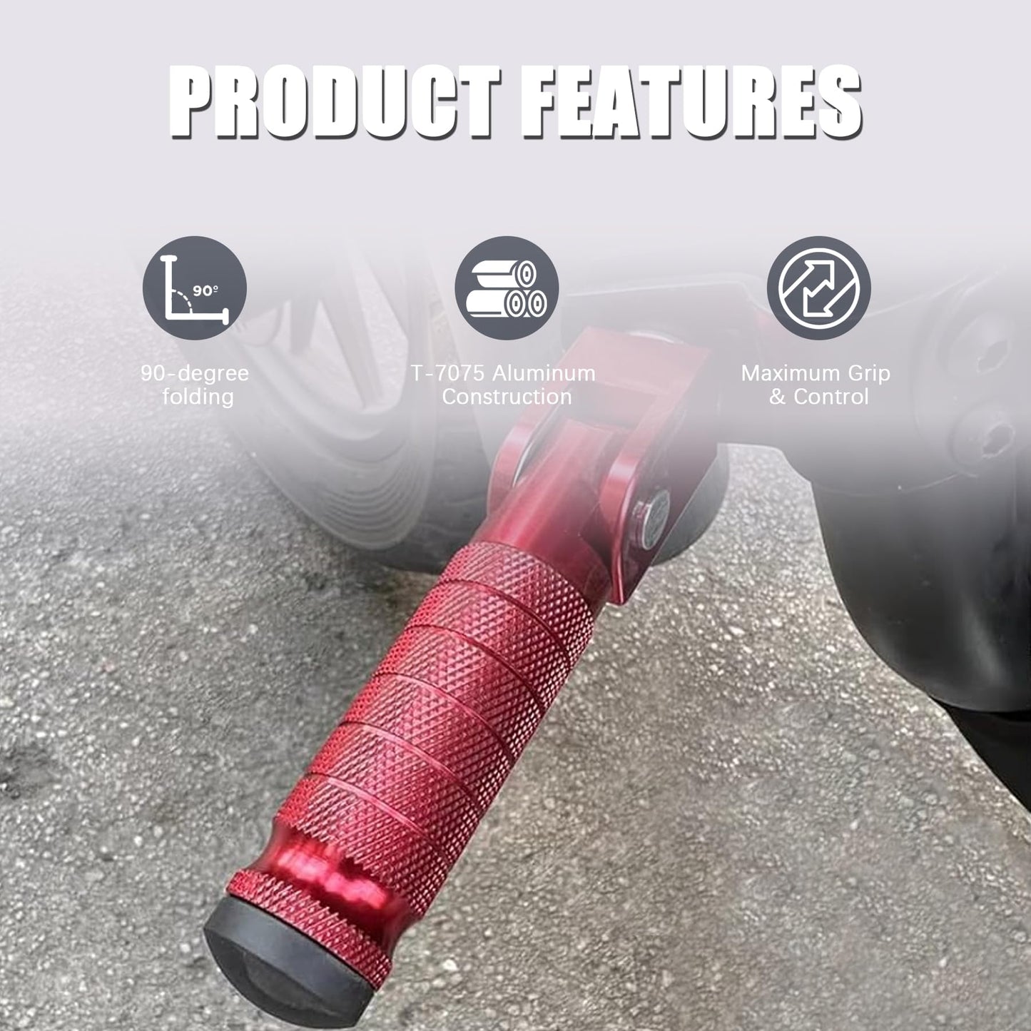 Universal 8mm Foot Pegs 90 Degree Foldable Motorcycle Footpegs CNC Anti-Skid Footrest compatible with Honda Yamaha Aprilia Suzuki Electric Car Motorbike Mini Bike Dirt Pit Bike Passenger Pedal （RED）