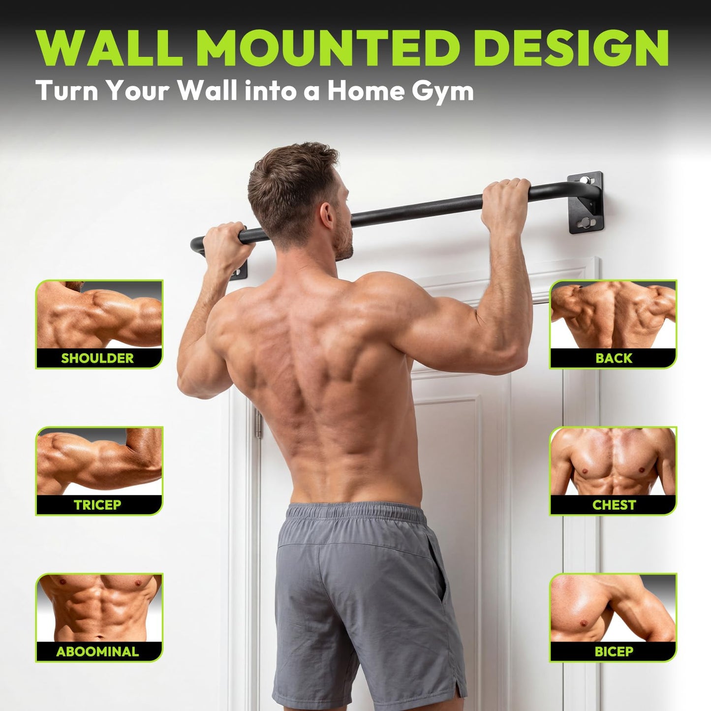 HANDBODE Pull Up Bar for Doorway and Wall Mount - Chin Up Bars for Home Gym, 36‘’ in Upper Body Workout Equipment with 500 lbs Capacity, Portable Thickened Steel Construction, Joist Mounted