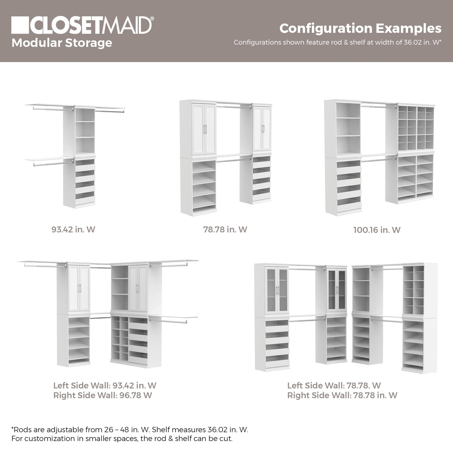 ClosetMaid Modular Storage Pair Set, 2 Glass Pane Doors, Wood Closet Organizer Shaker Style, Add On Accessory for Shelf Units, White, 34.88" H x 21.02" W x 1.81" D