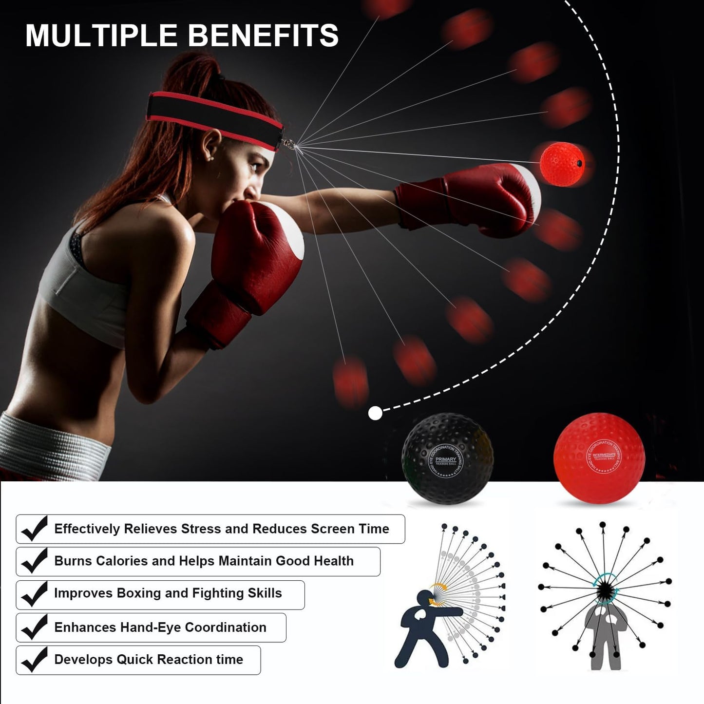 Dermasy Upgraded Boxing Reflex Ball, Training Ball with Headband Perfect for Reaction, Punching Speed, Fight Skill, Fitness, Newst Boxing Equipment for Adult and Kids (2 Balls)