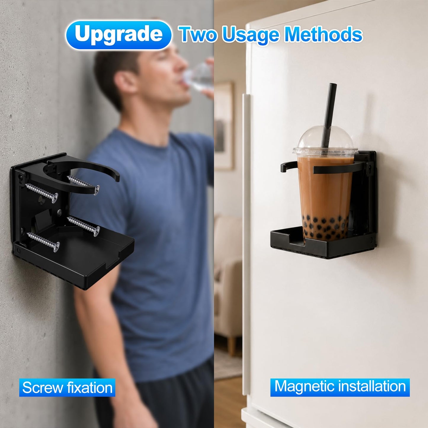 Upgraded Version – 1 Pack Folding Cup Holder with Screws and Magnet – Adjustable Drink Holder for Car/Truck/RV/Boat – Fits Most Mugs & Water Bottles, Dual Mounting Options