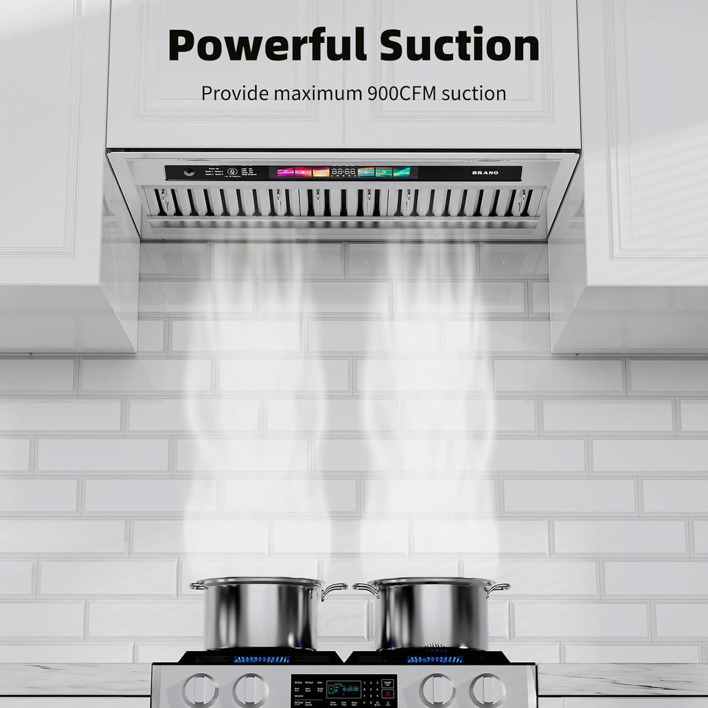 36 Inch Insert Range Hood with Voice/Gesture/Touch Control, 900 CFM Built-in Kitchen Hood Vent with 4 Speed Exhaust Fan, Memory Mode, Adjustable Lights, Ducted/Ductless Convertible