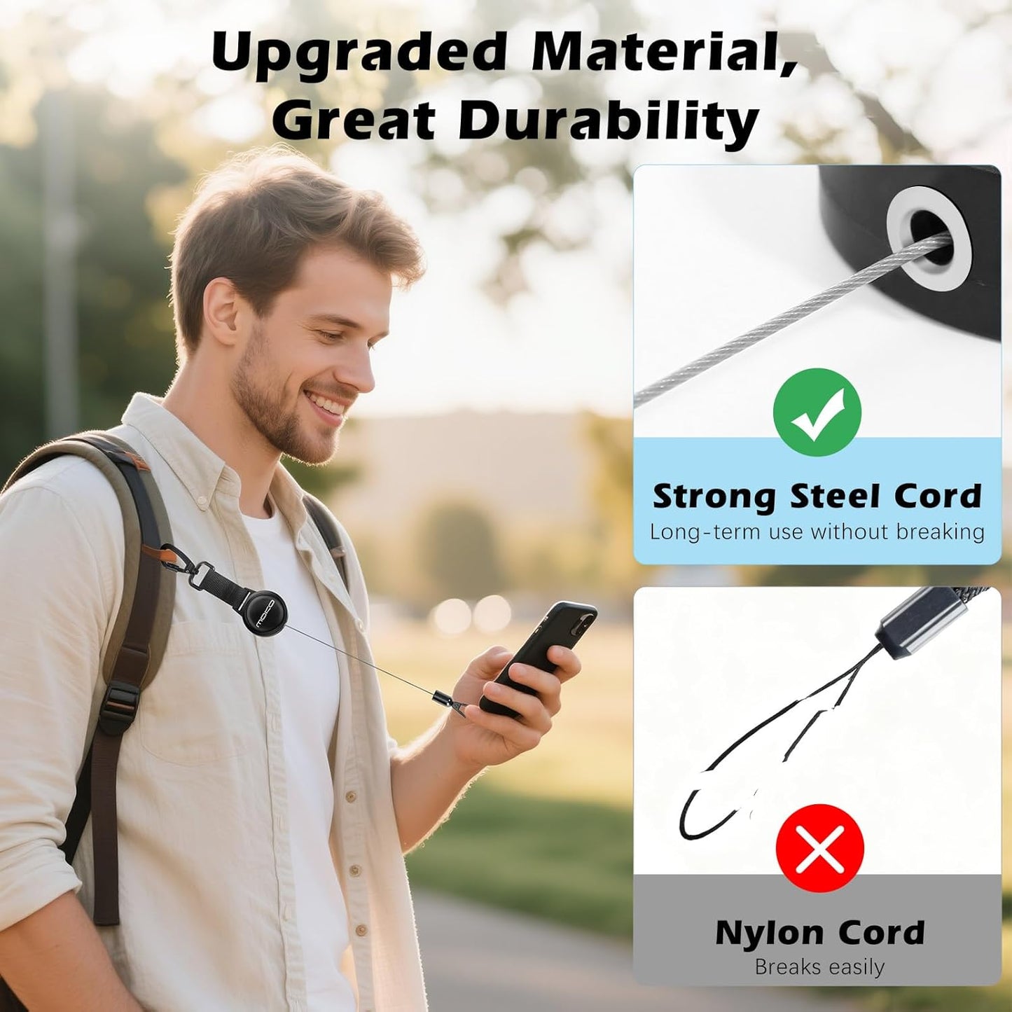 360 MoKo Anti-theft Phone Tether, Phone Lanyard & Keychain Retractable Steel Line Cellphone Strap with Locking